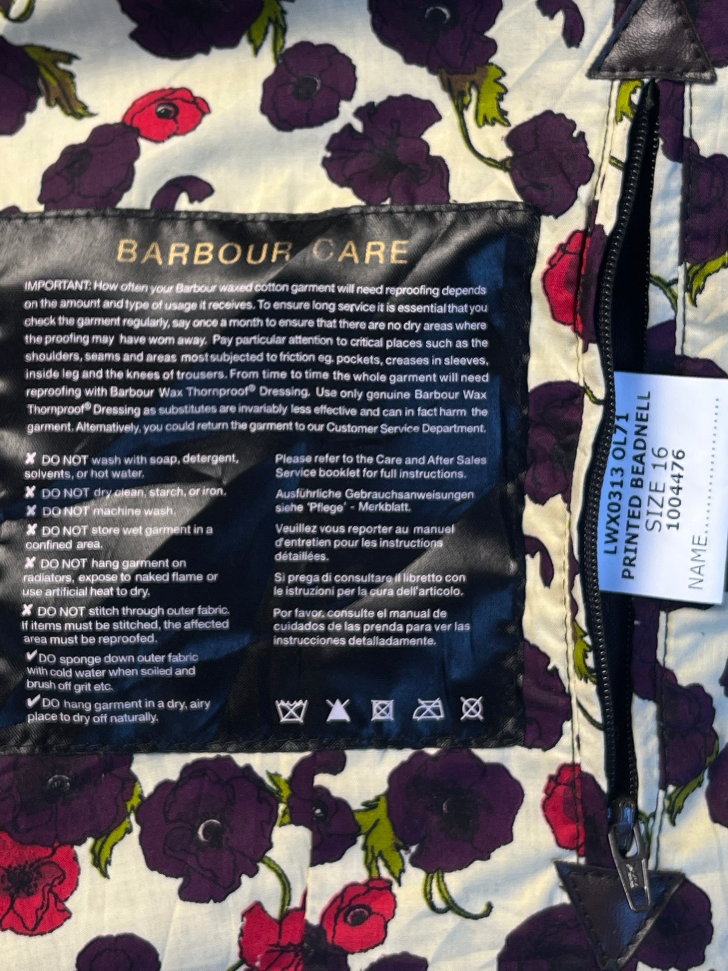 Barbour Beadnell Printed – Wax Jacket – UK16/XL