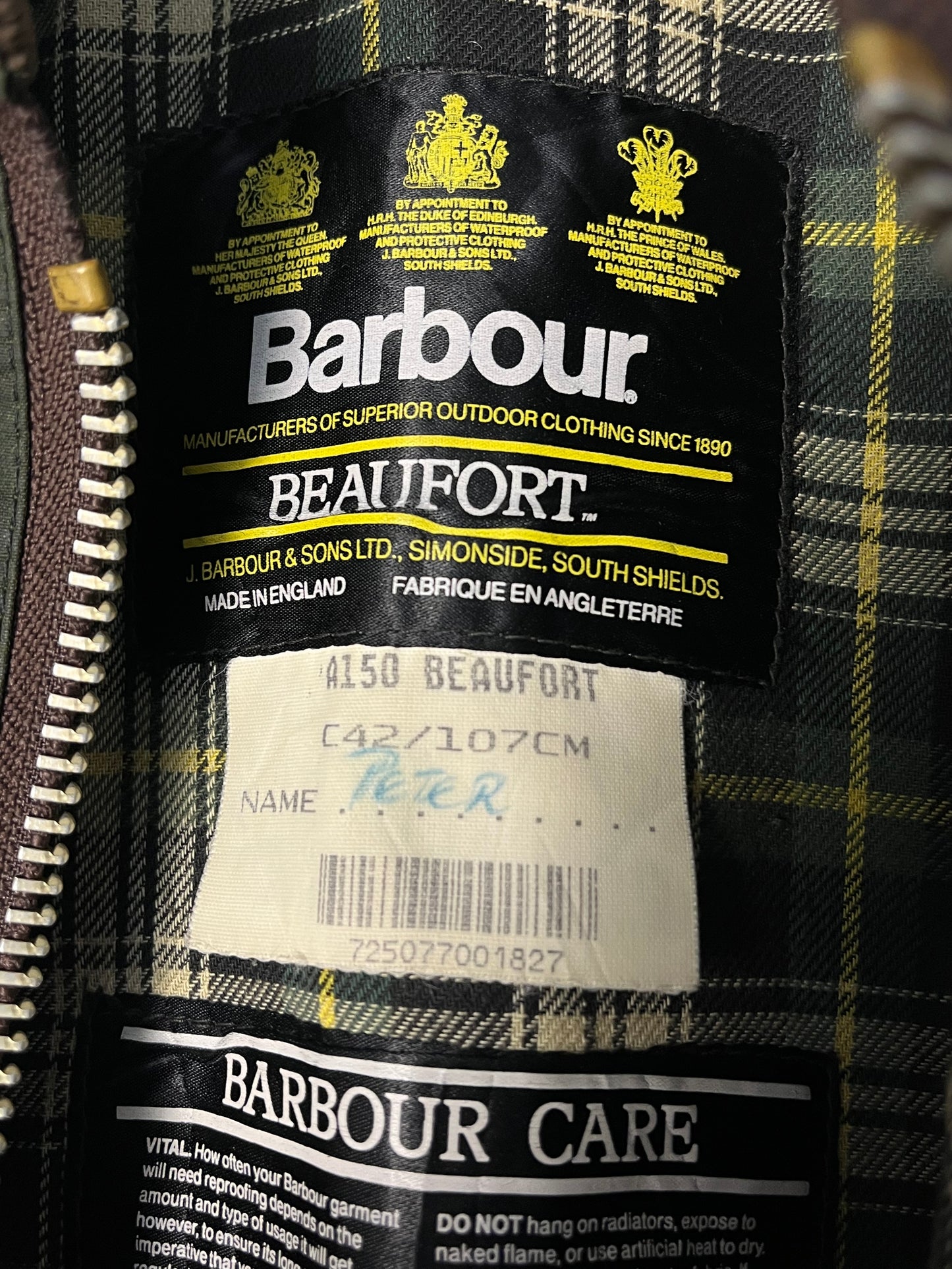 Barbour Beaufort Wax Jacket C42 Vintage Olive 1992