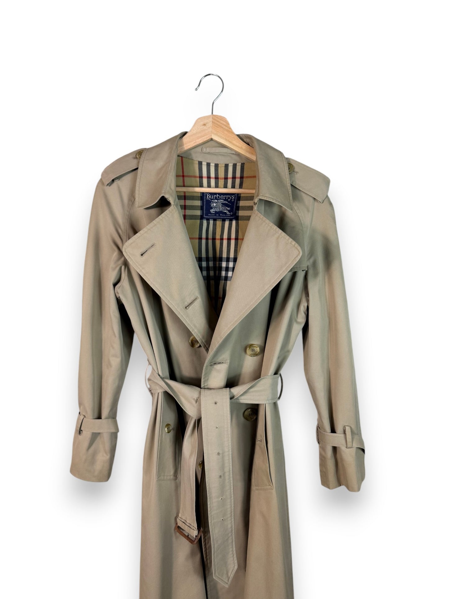 Burberrys’ Vintage Long Trench Coat – Women’s UK14 XL – Made in England