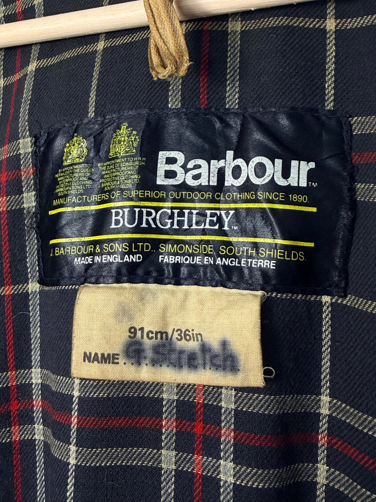 80s Barbour Burghley 2 Crest Wax Coat C36 Navy – Made in England