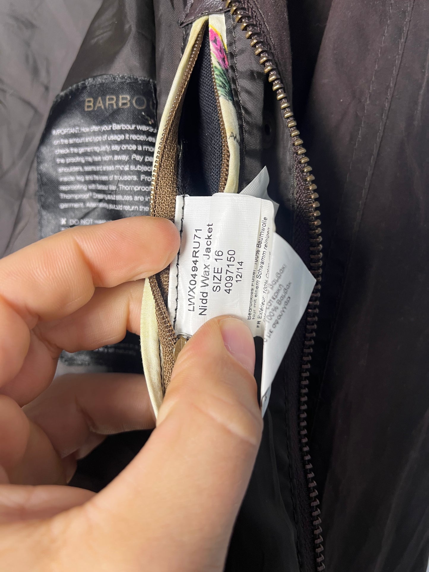 Barbour Nidd Wax Jacket – Brown – Size UK 16