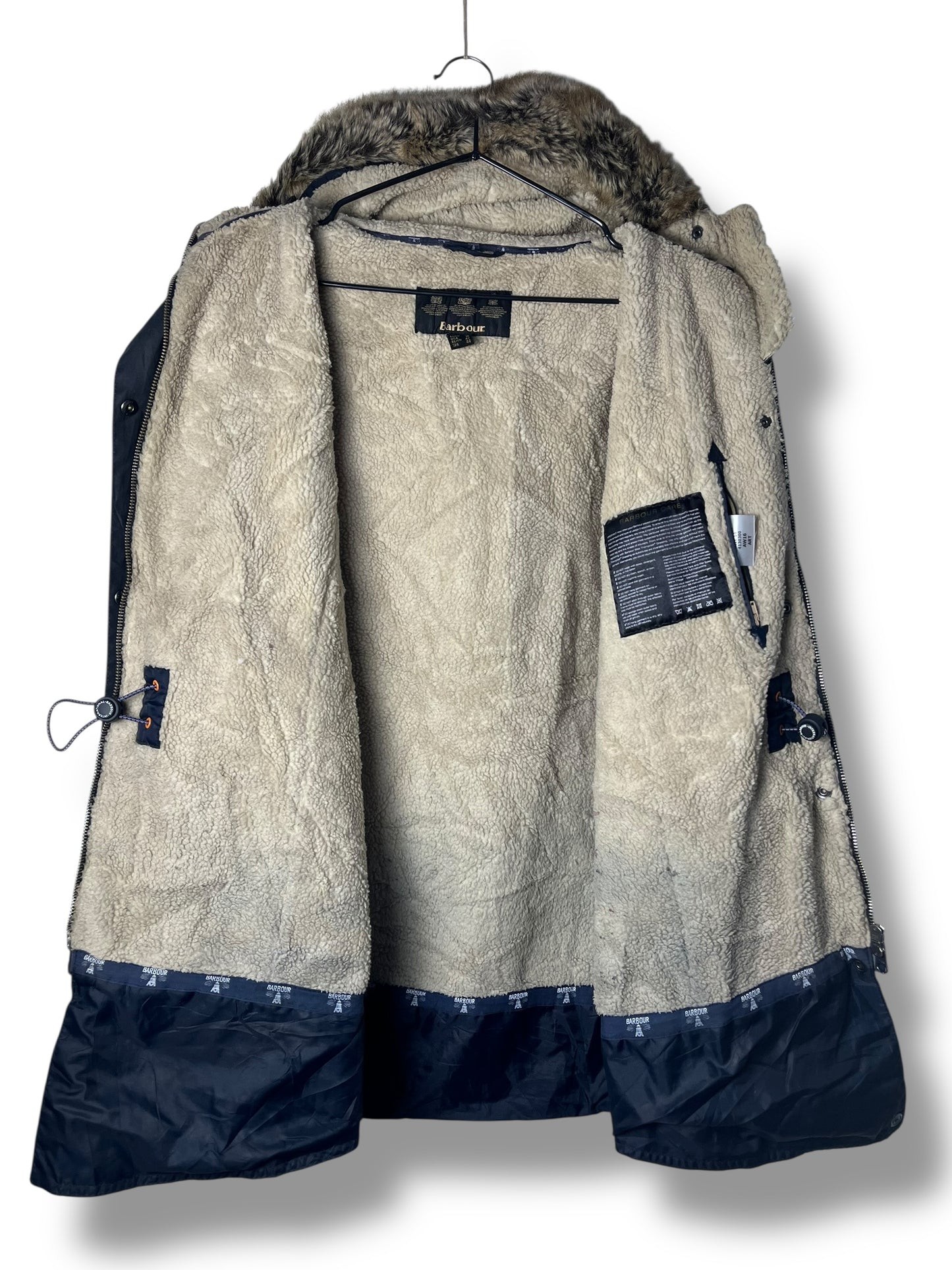 Barbour Carribena Wax Jacket Navy Sherpa Parka Women UK14 Rare