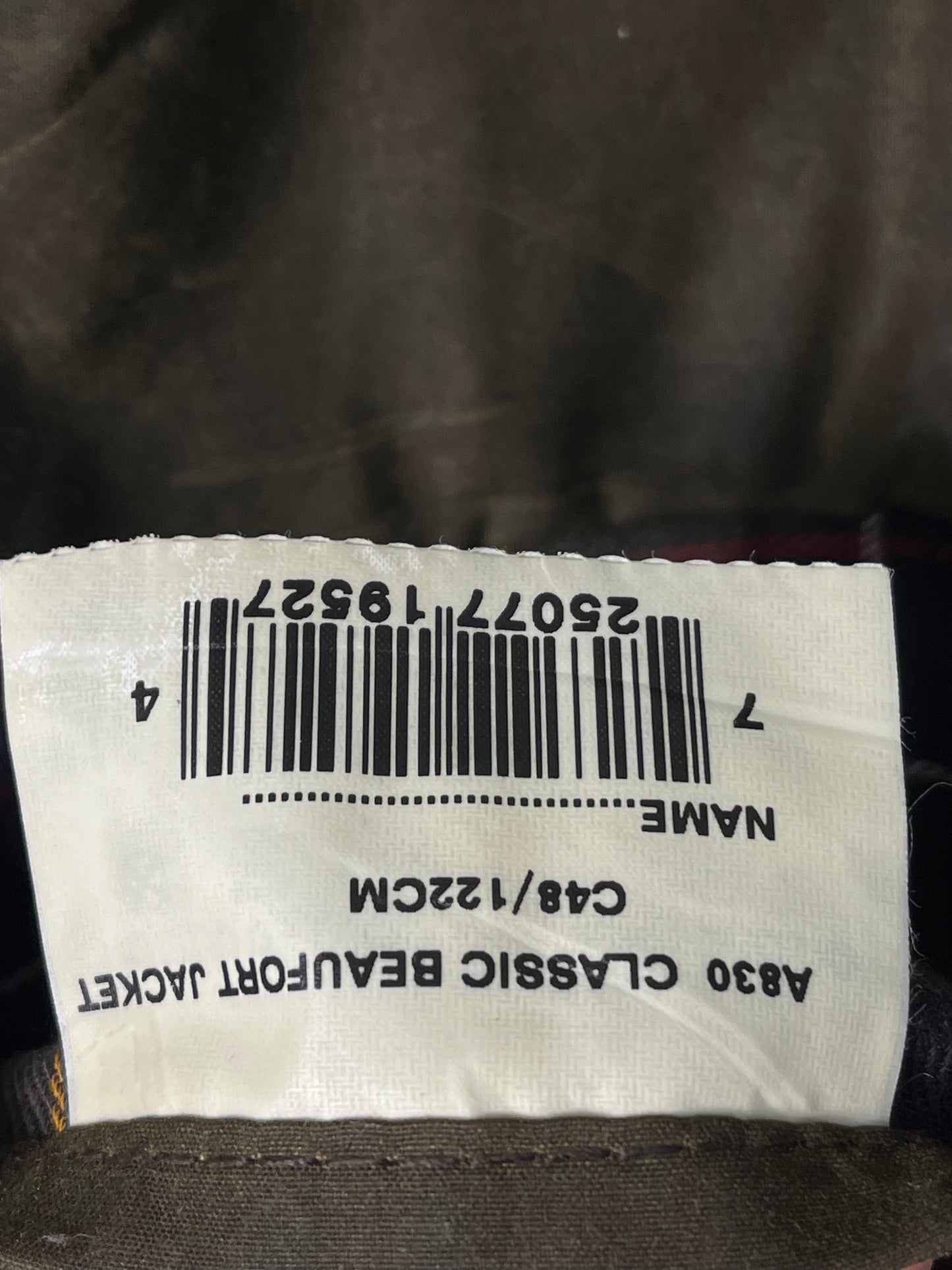 Barbour Beaufort Classic Wax Jacket – C48/XXL– Olive – Quilted Liner Included