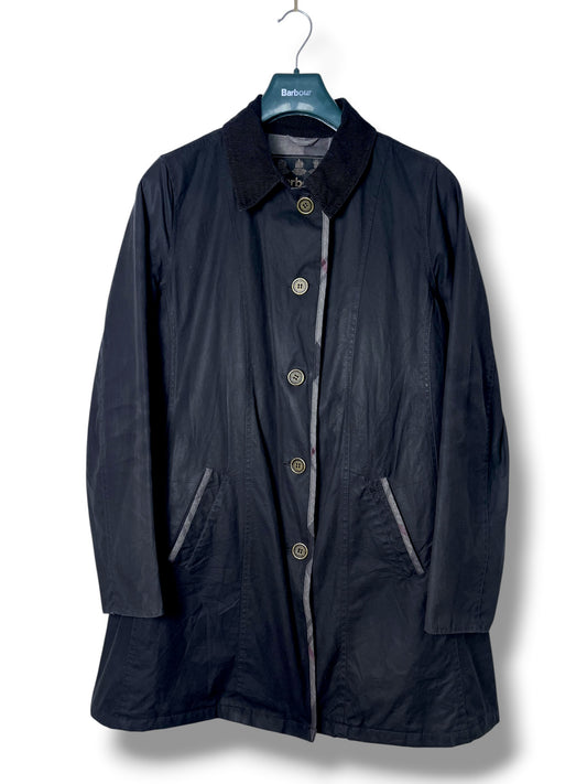 Barbour Portlethan Wax Jacket Navy Blue UK14 Long Coat Women