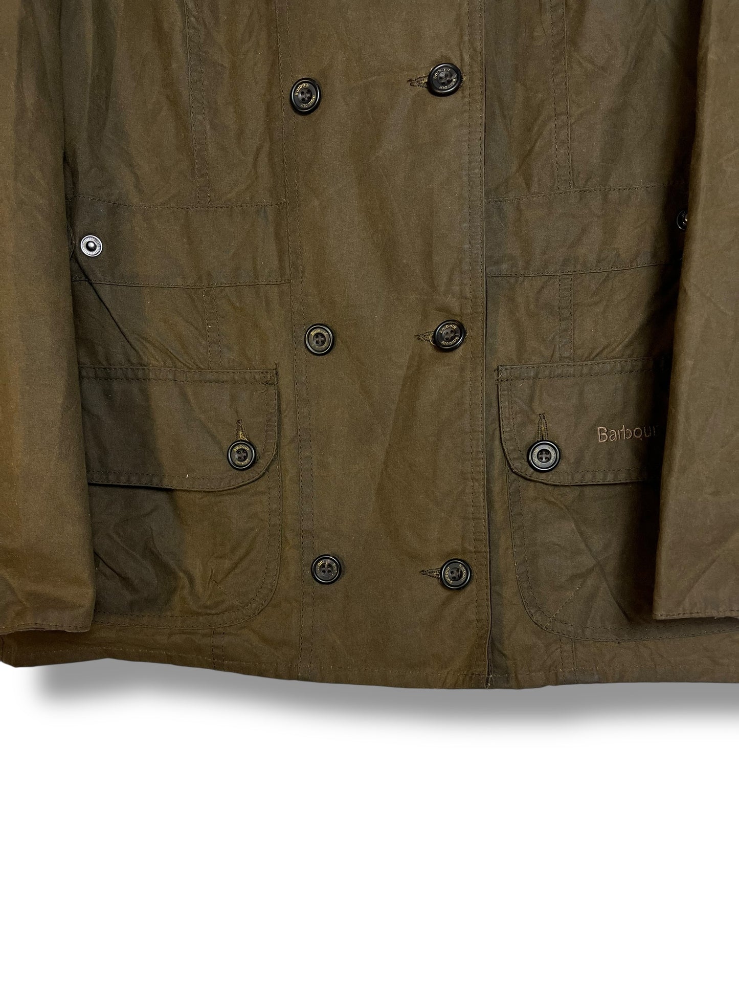 Barbour Wax Jacket Double Breasted Olive UK14 Women Vintage 2000 Waxed Cotton