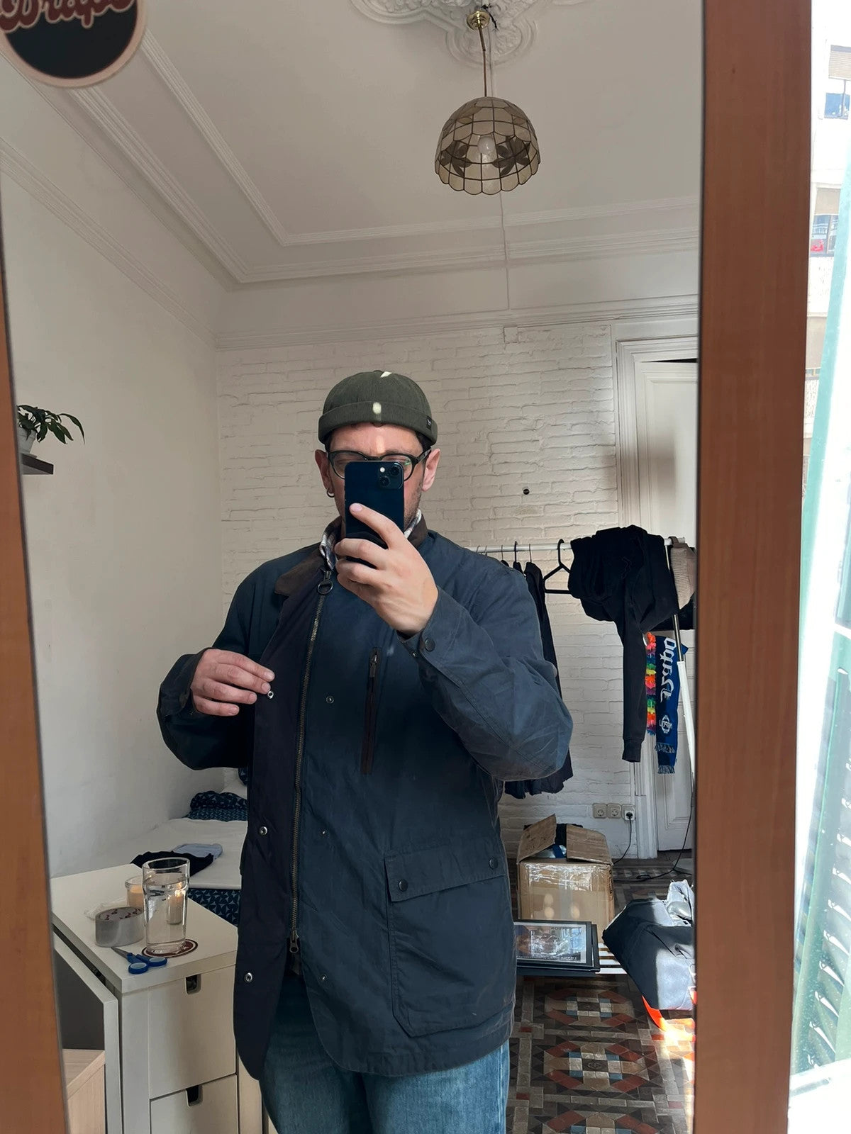 Vintage Barbour Kenmore Wax Jacket – Navy Blue – XL