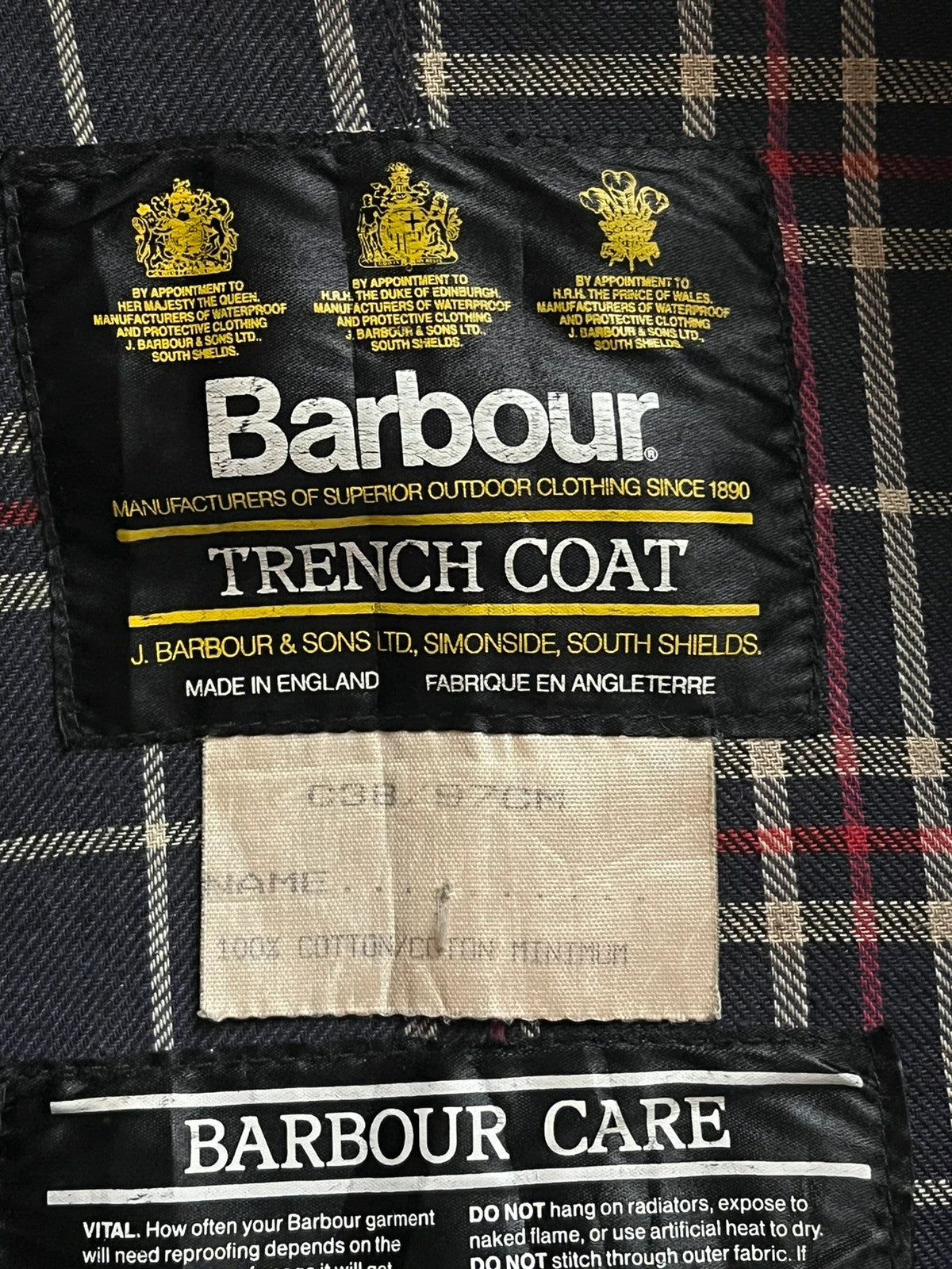 Barbour Trench Coat C38 Blue Navy – Rewaxed, 1990s.