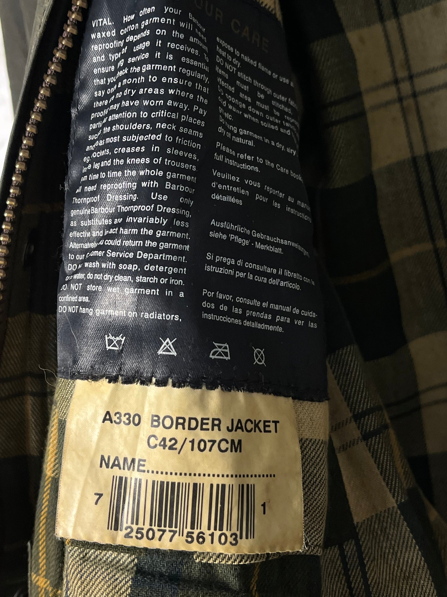 Barbour Border Jacket C42/107CM Vintage Olive Green