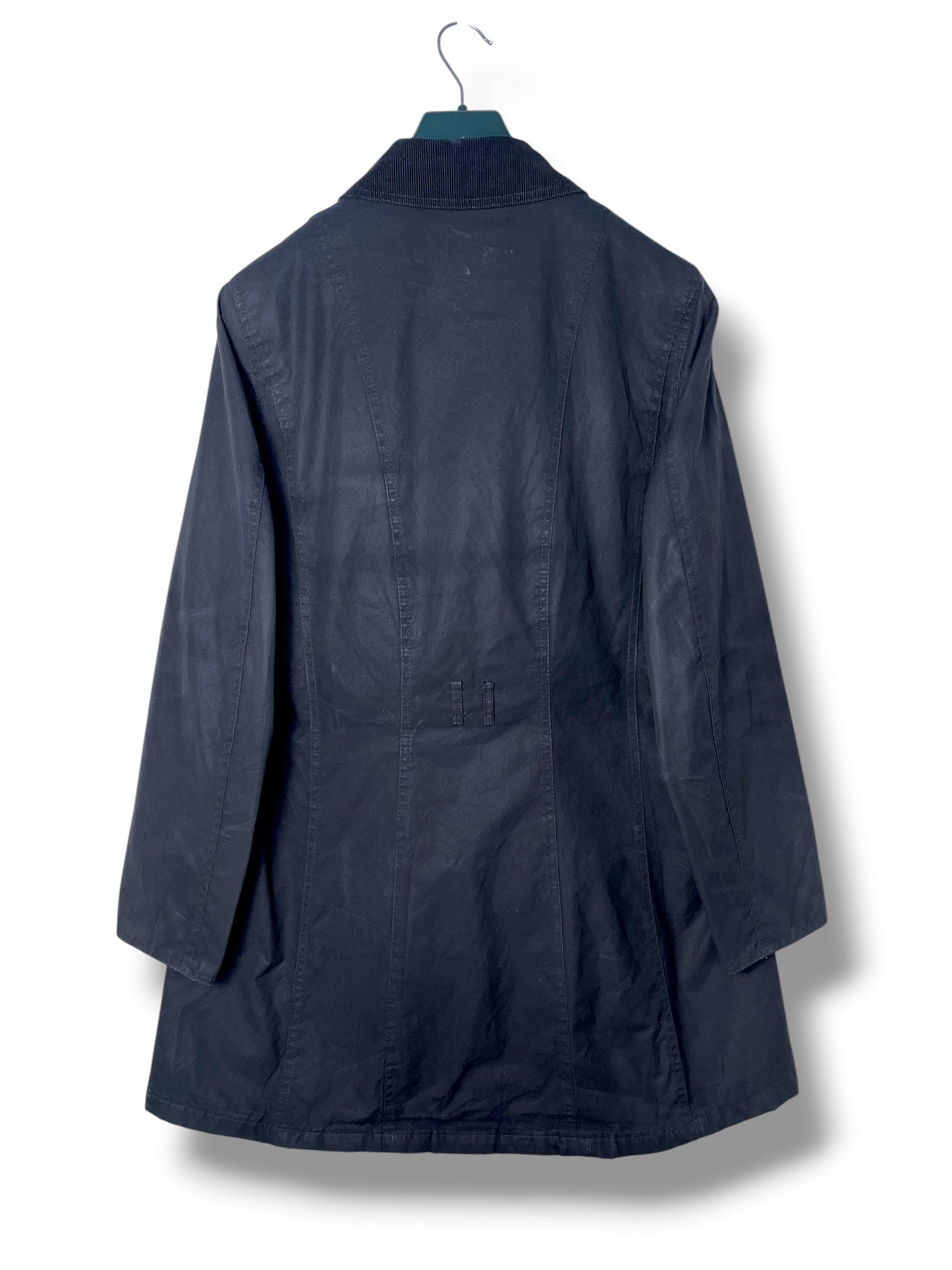Barbour Portlethan Wax Jacket Navy Blue UK14 Long Coat Women