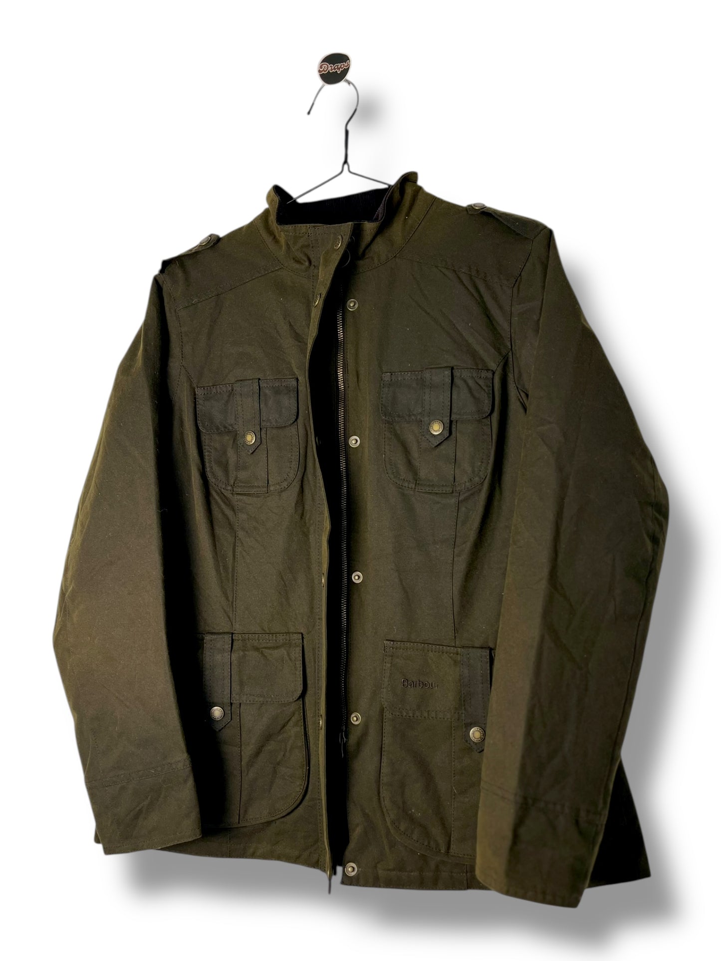 Barbour Defence Wax Jacket – Olive Green – Size 14 (UK)