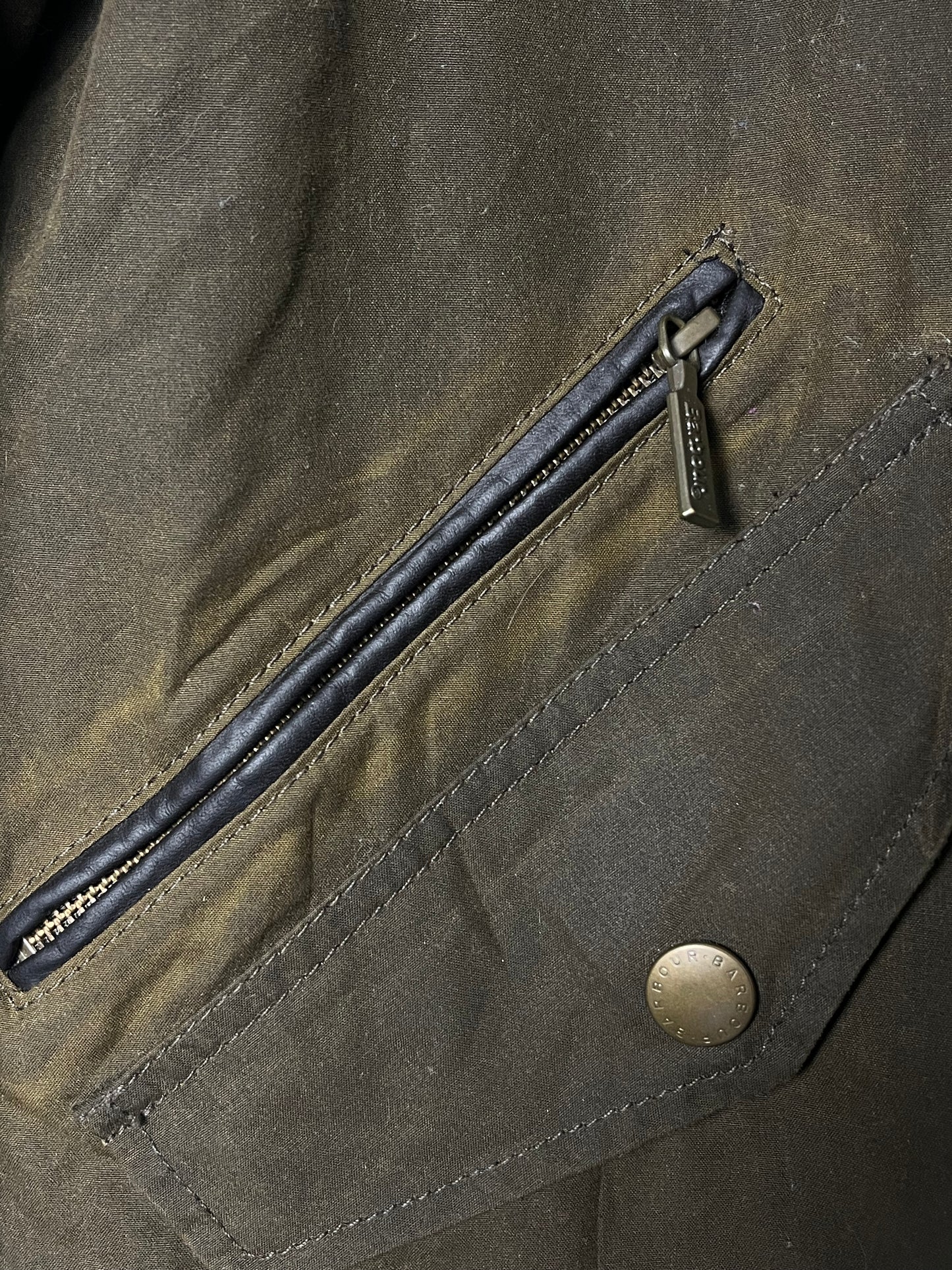 Barbour Prestbury Wax Jacket Olive XL Leather Detail Heritage Coat