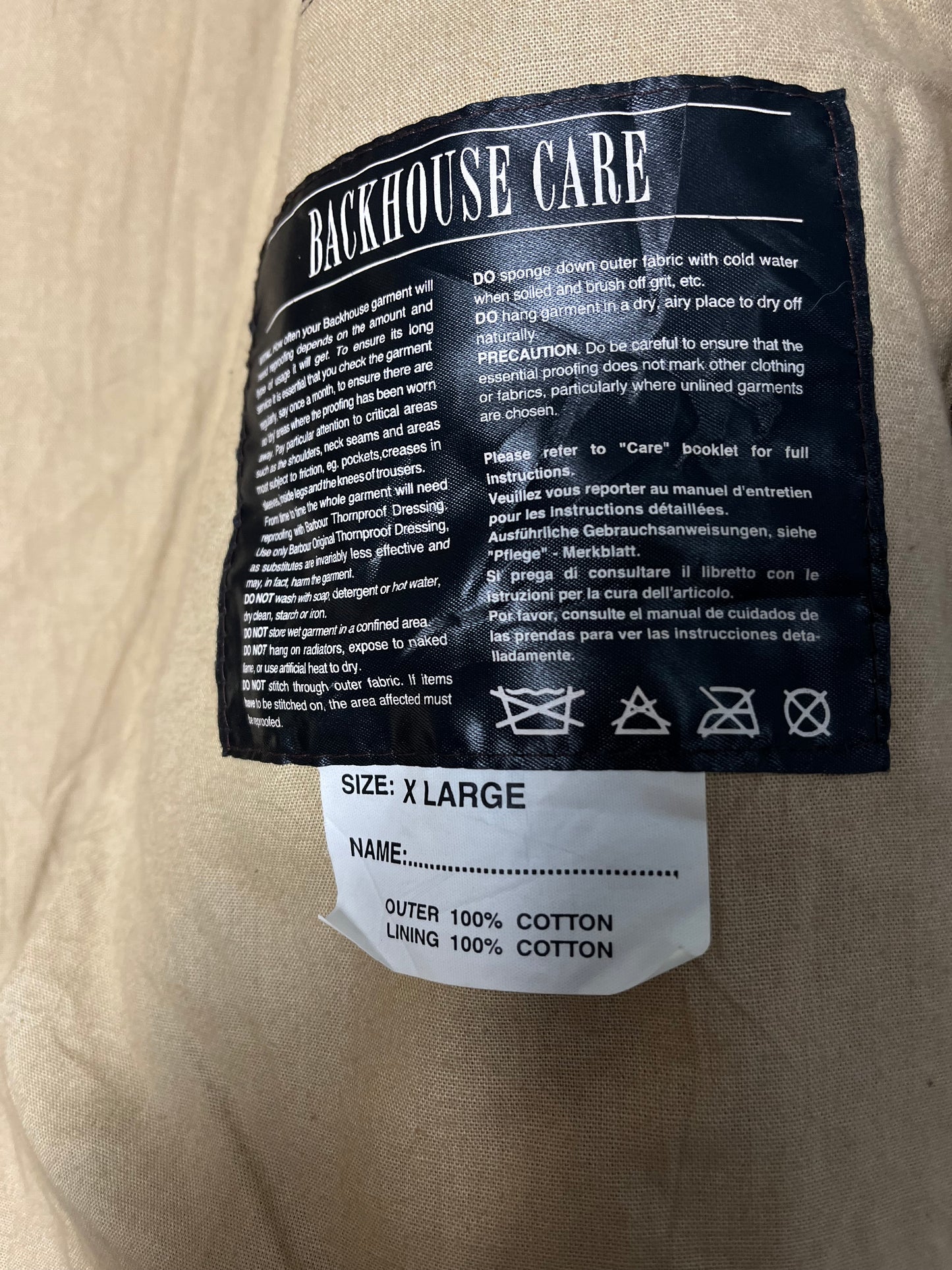 Backhouse Worker Waxed Cotton Jacket – XL – Brown