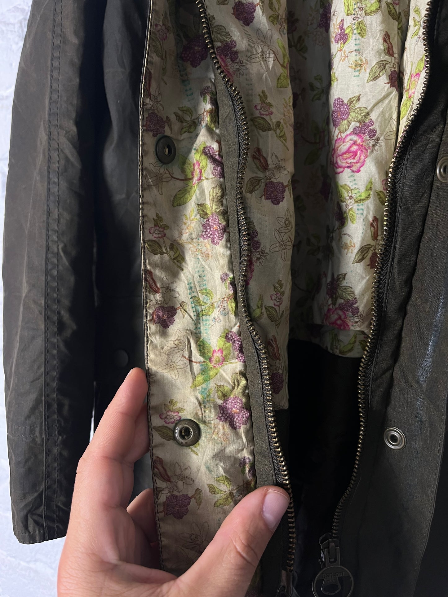 Barbour Beadnell Wax Jacket – Olive Floral (UK 8 / EU 36)