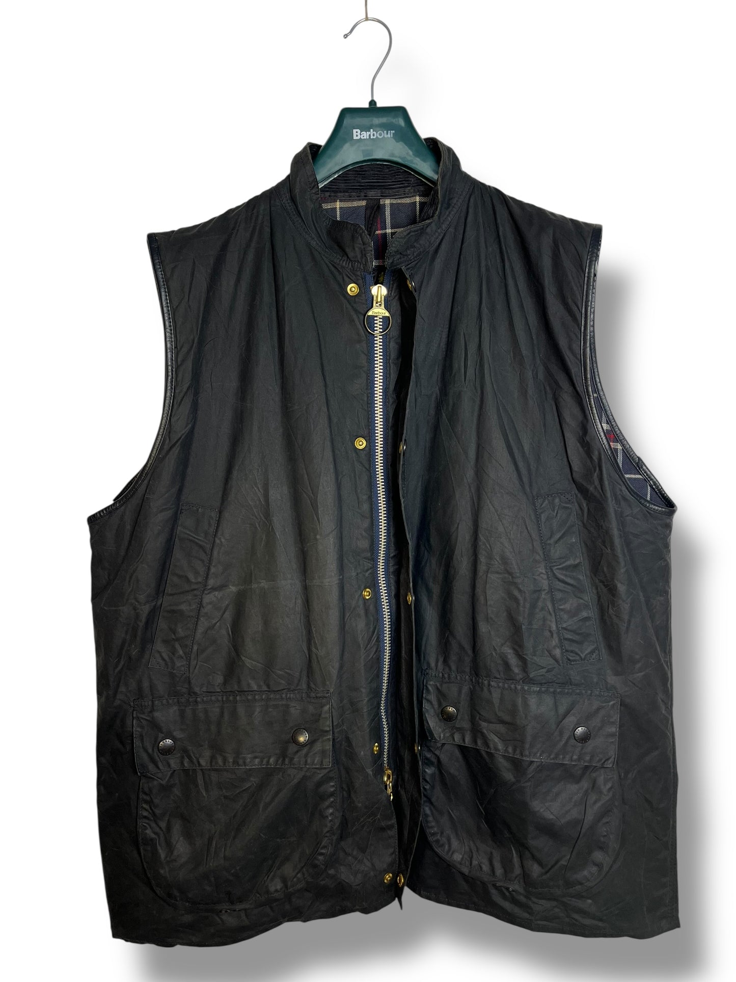 Barbour Westmorland Waxed Cotton Gilet Navy XXL Vintage 90s A225