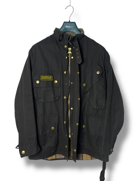 Barbour International A7 Black Wax Jacket C40 2000 Moto Belted Original
