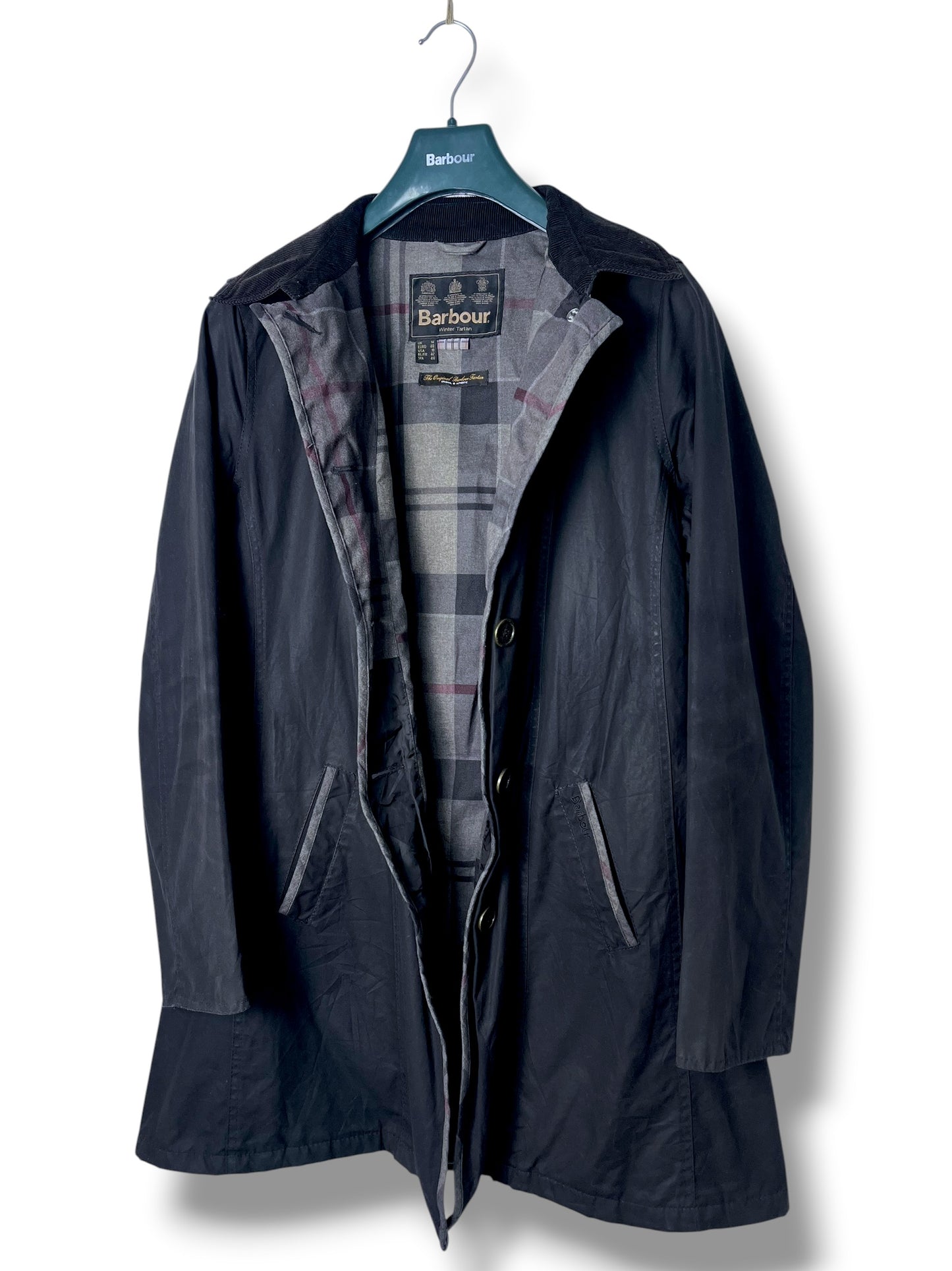 Barbour Portlethan Wax Jacket Navy Blue UK14 Long Coat Women