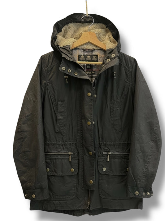 Barbour Kelsall Women’s Waxed Jacket Black UK 8 Hooded Drawstring
