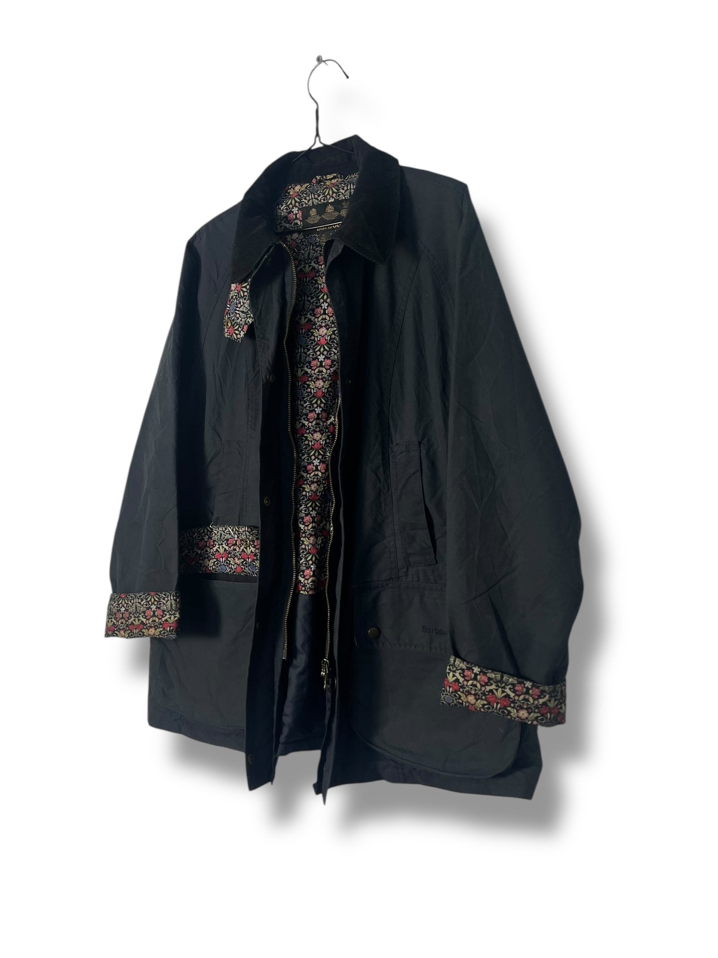 Barbour Beadnell Ladies Wax Jacket – UK 18 / Navy Blue Floral Lining