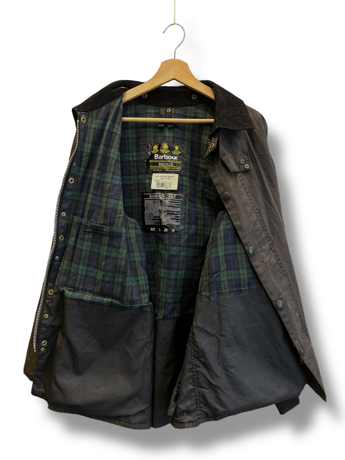 Barbour Bedale C46 Black Waxed Jacket 2000 Black Watch Tartan