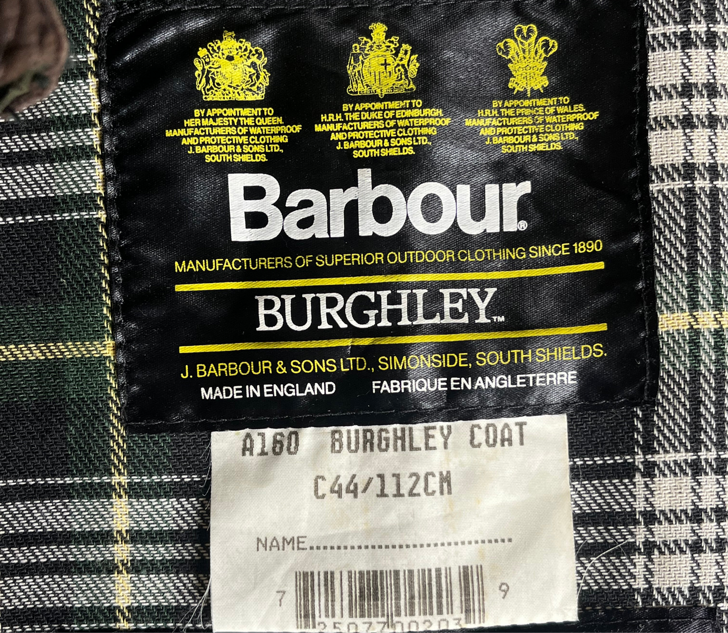 Barbour Burghley Coat C44 Sage – Rare Vintage 1994