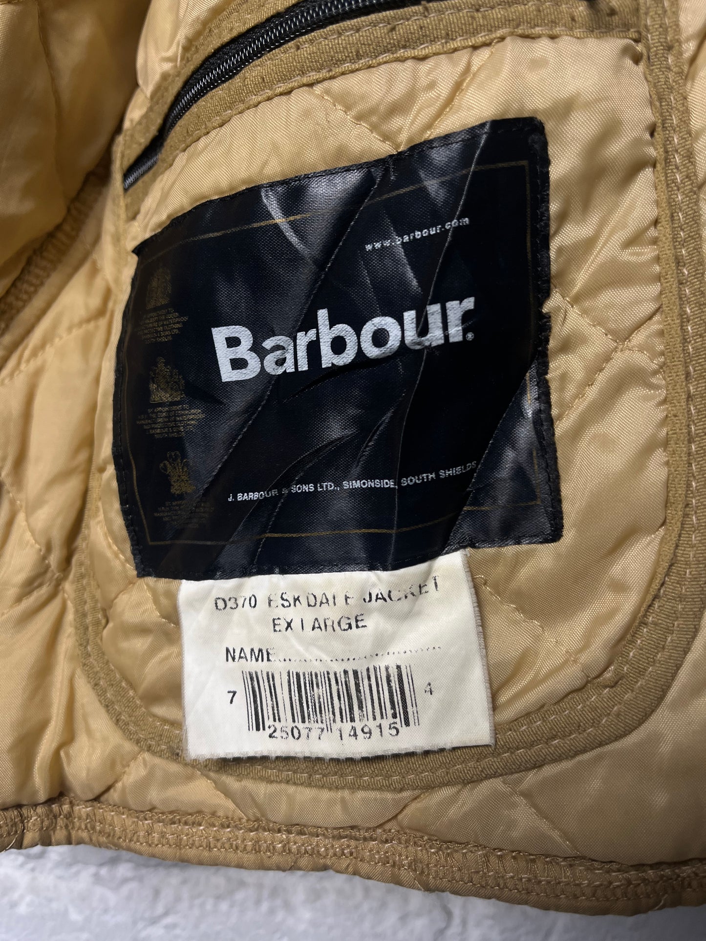 Barbour Eskdale Quilted Jacket – Cream – Size XL