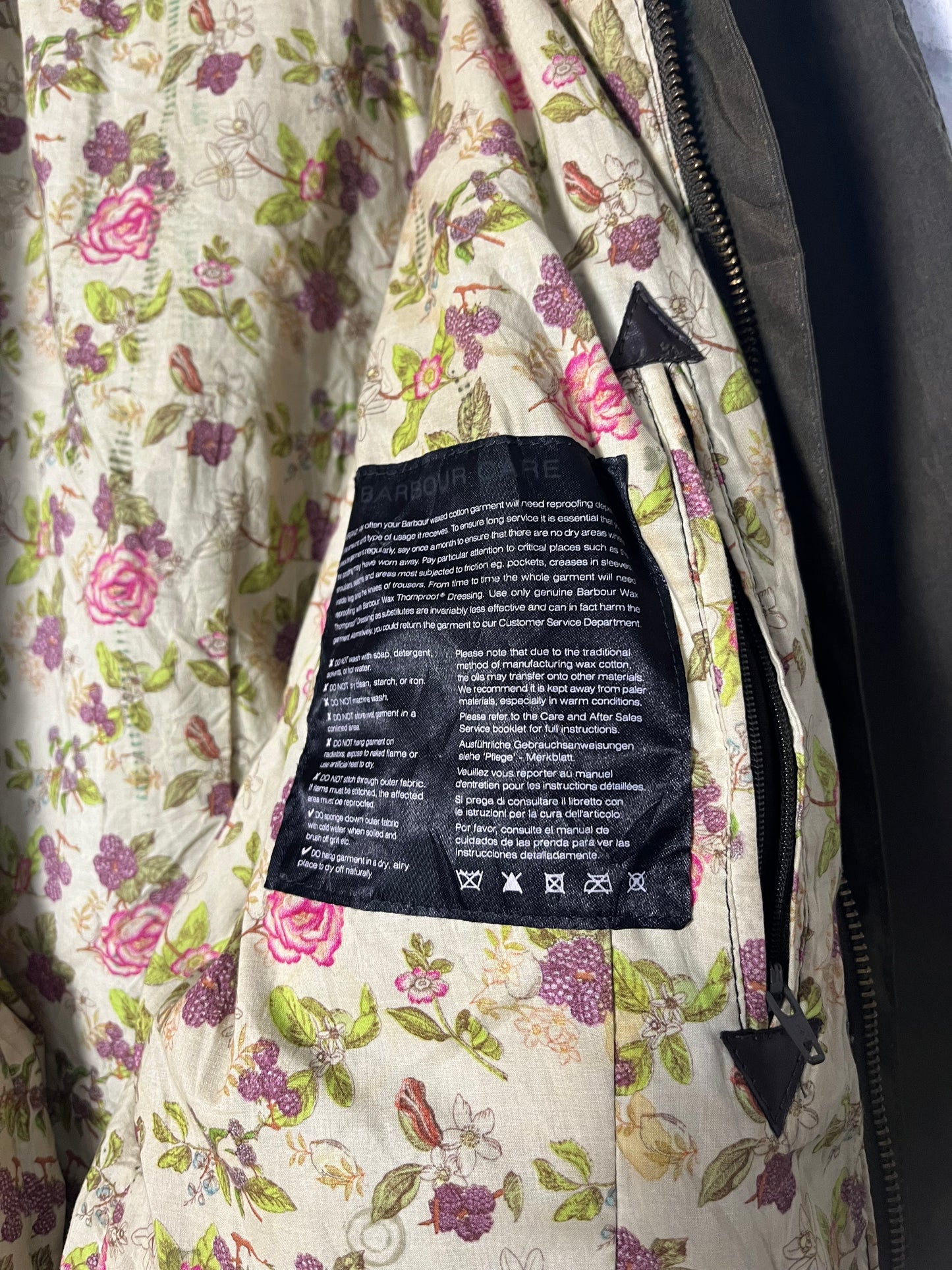 Barbour Beadnell Wax Jacket – Olive Floral (UK 8 / EU 36)