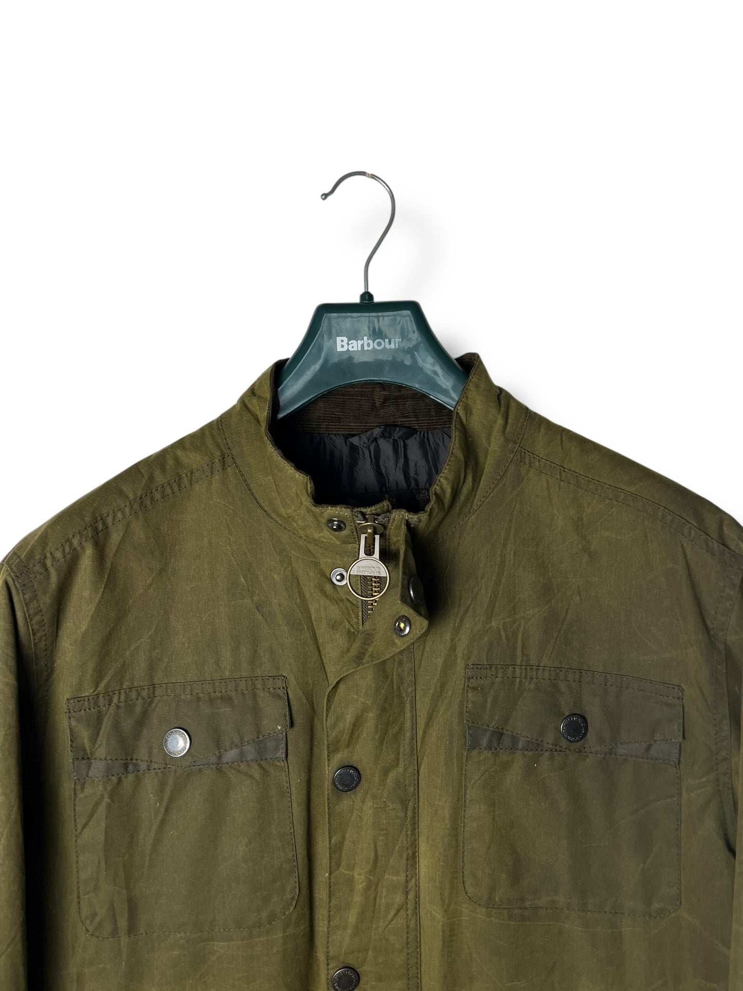 Barbour International Hatch Wax Jacket Sage Green XL Cropped Moto UK