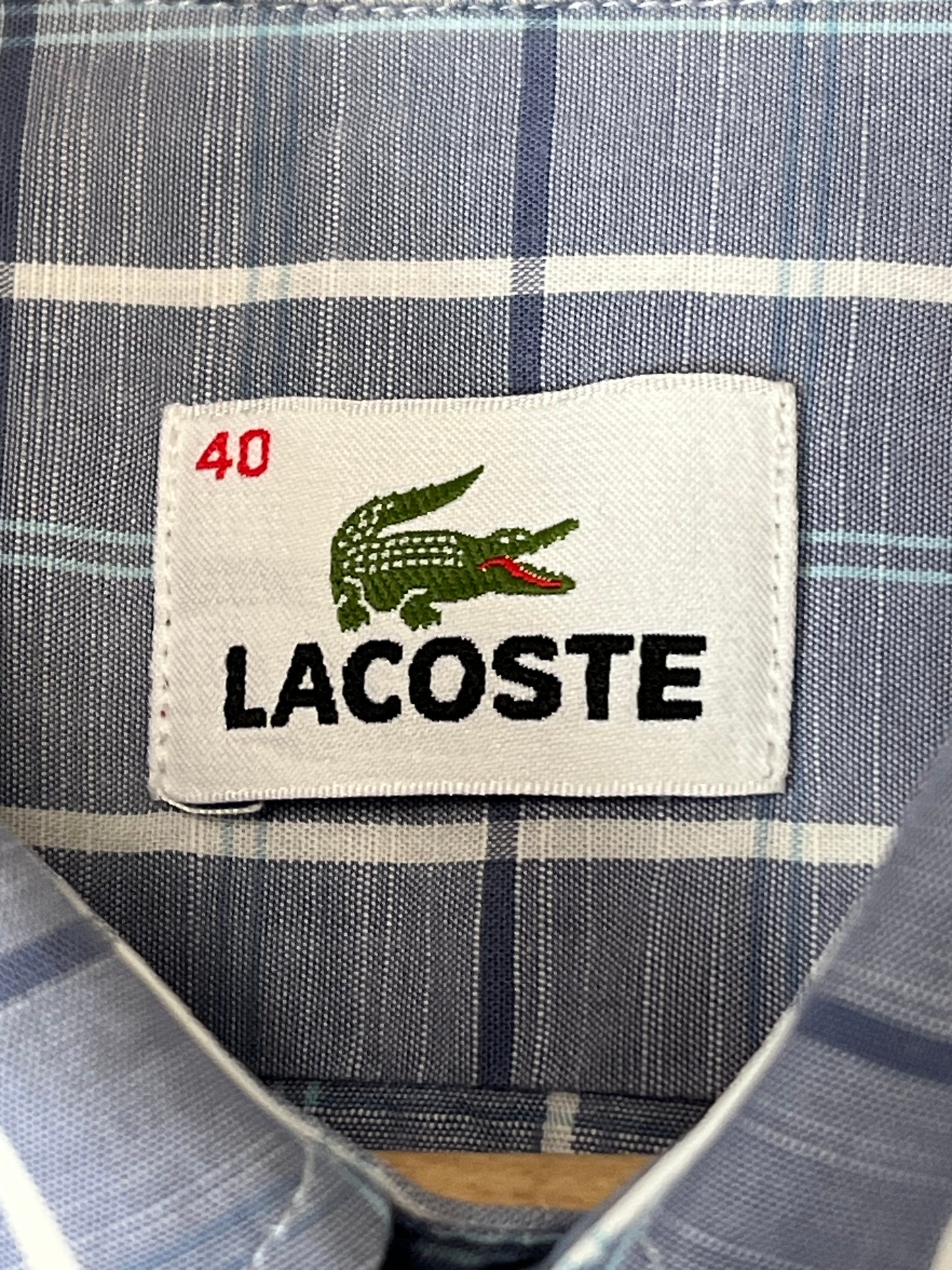 Lacoste Short Sleeve Checkered Shirt Size 40 Blue