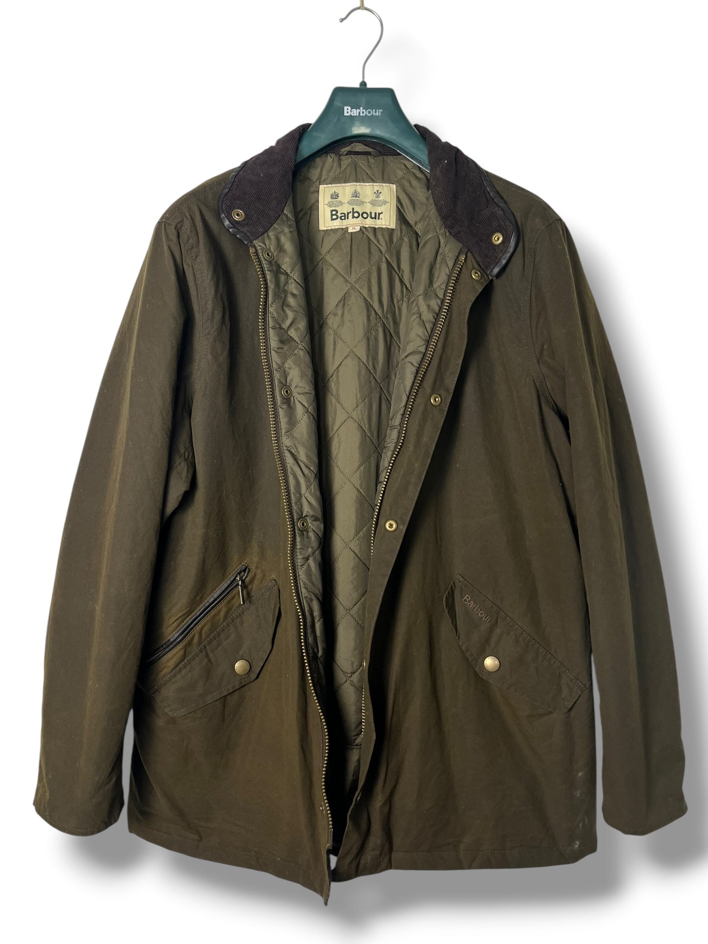 Barbour Prestbury Wax Jacket Olive XL Leather Detail Heritage Coat