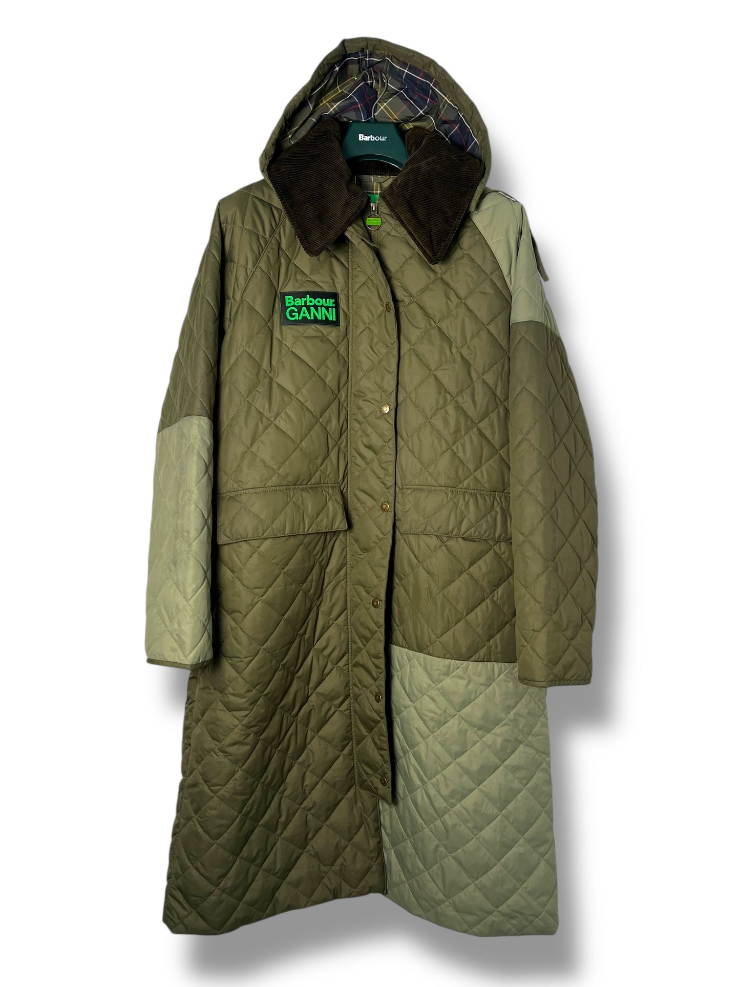 Lady Barbour x GANNI Quilted Burghley Coat – Olive – UK12