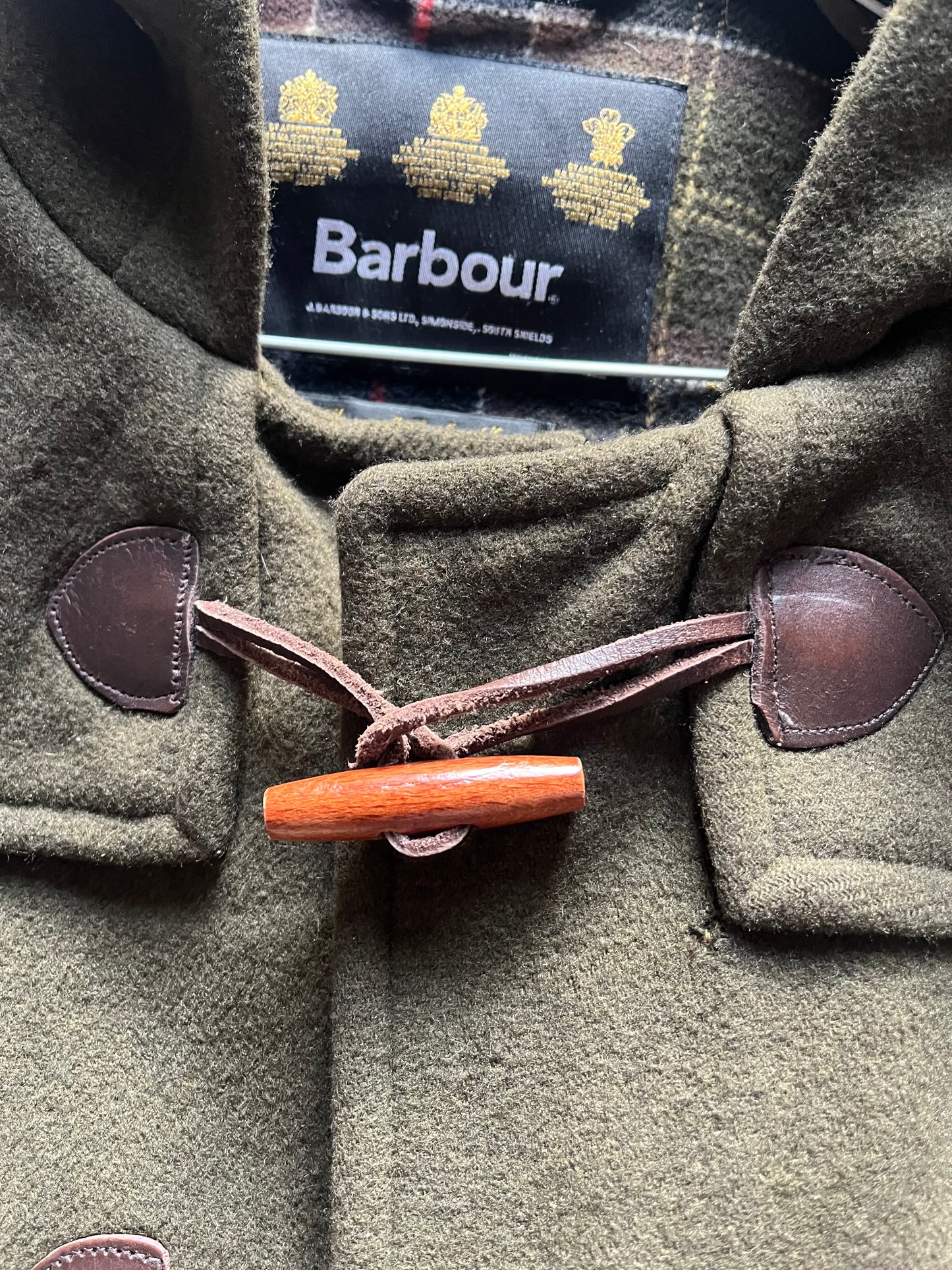 Barbour Wool Duffle Coat – Olive Green – Size Medium (T74)