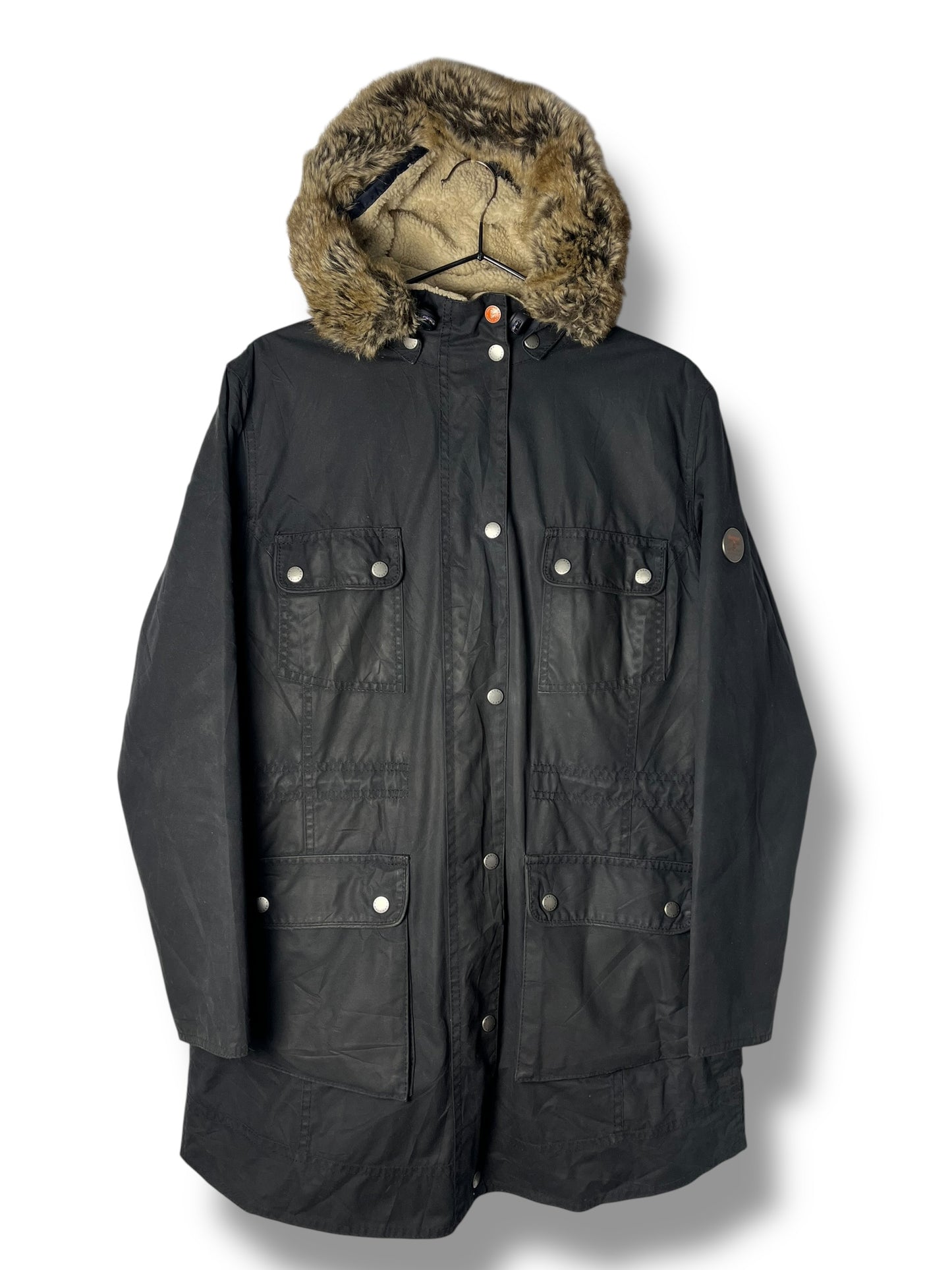 Barbour Carribena Wax Jacket Navy Sherpa Parka Women UK14 Rare