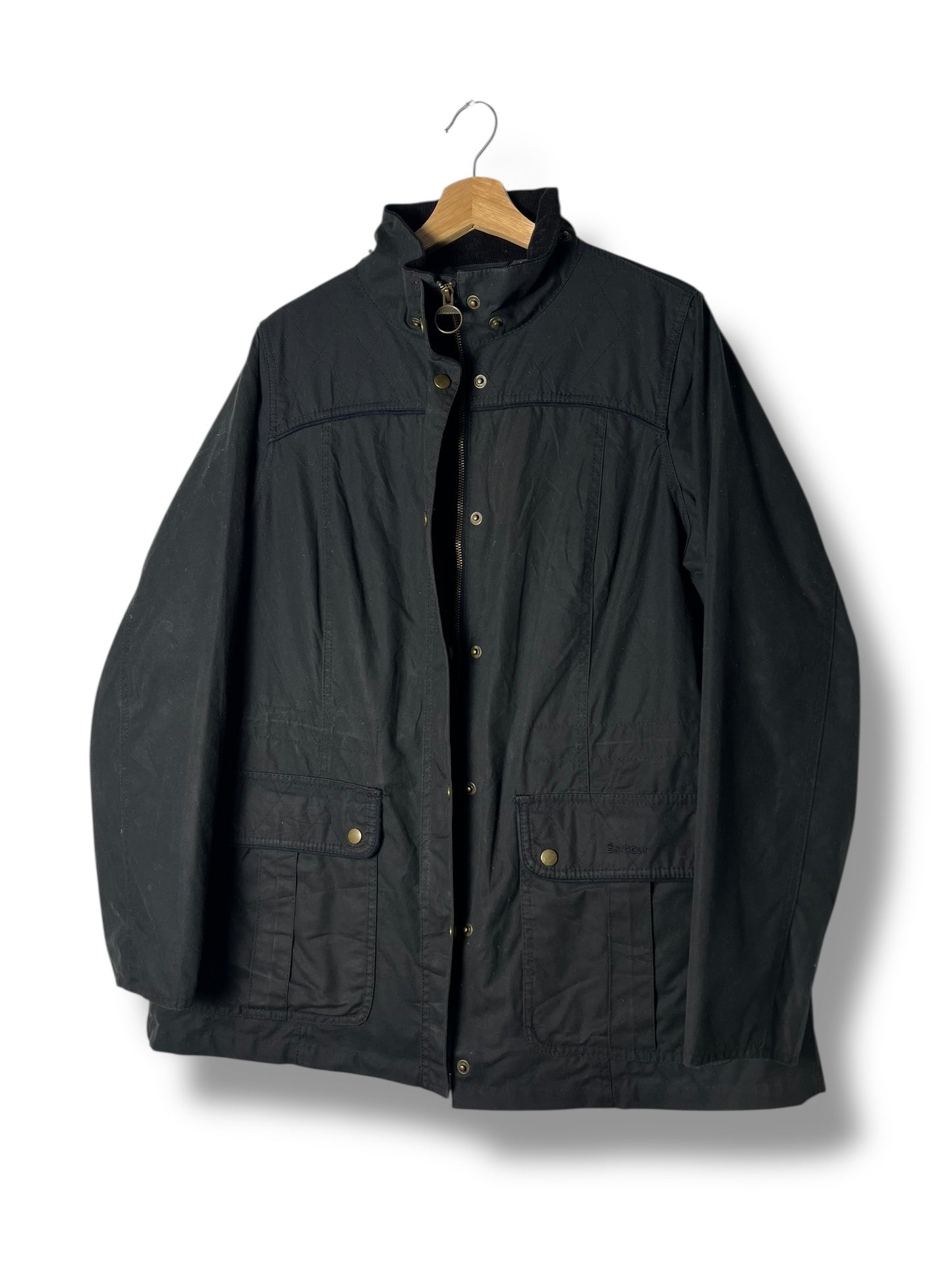 Barbour Aenium Wax Jacket – Navy Blue – UK 18 (Women)