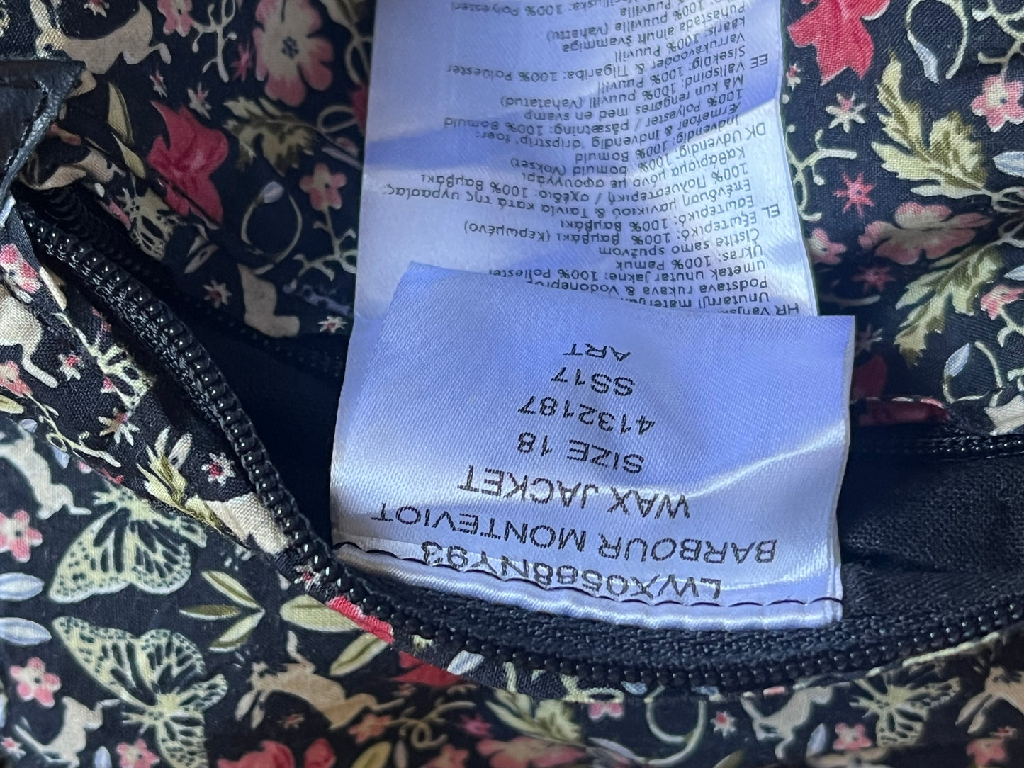 Barbour Beadnell Ladies Wax Jacket – UK 18 / Navy Blue Floral Lining