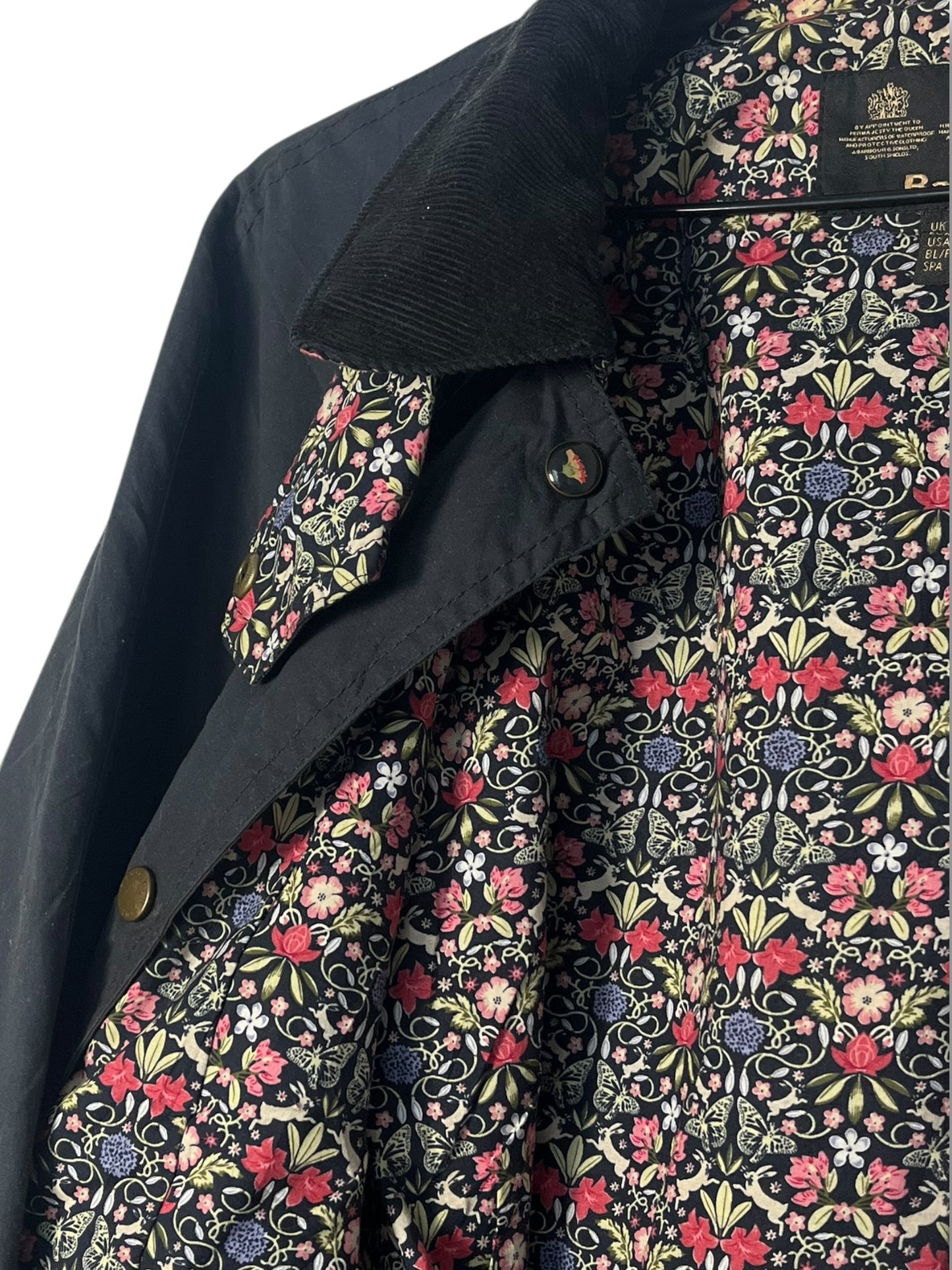 Barbour Beadnell Ladies Wax Jacket – UK 18 / Navy Blue Floral Lining