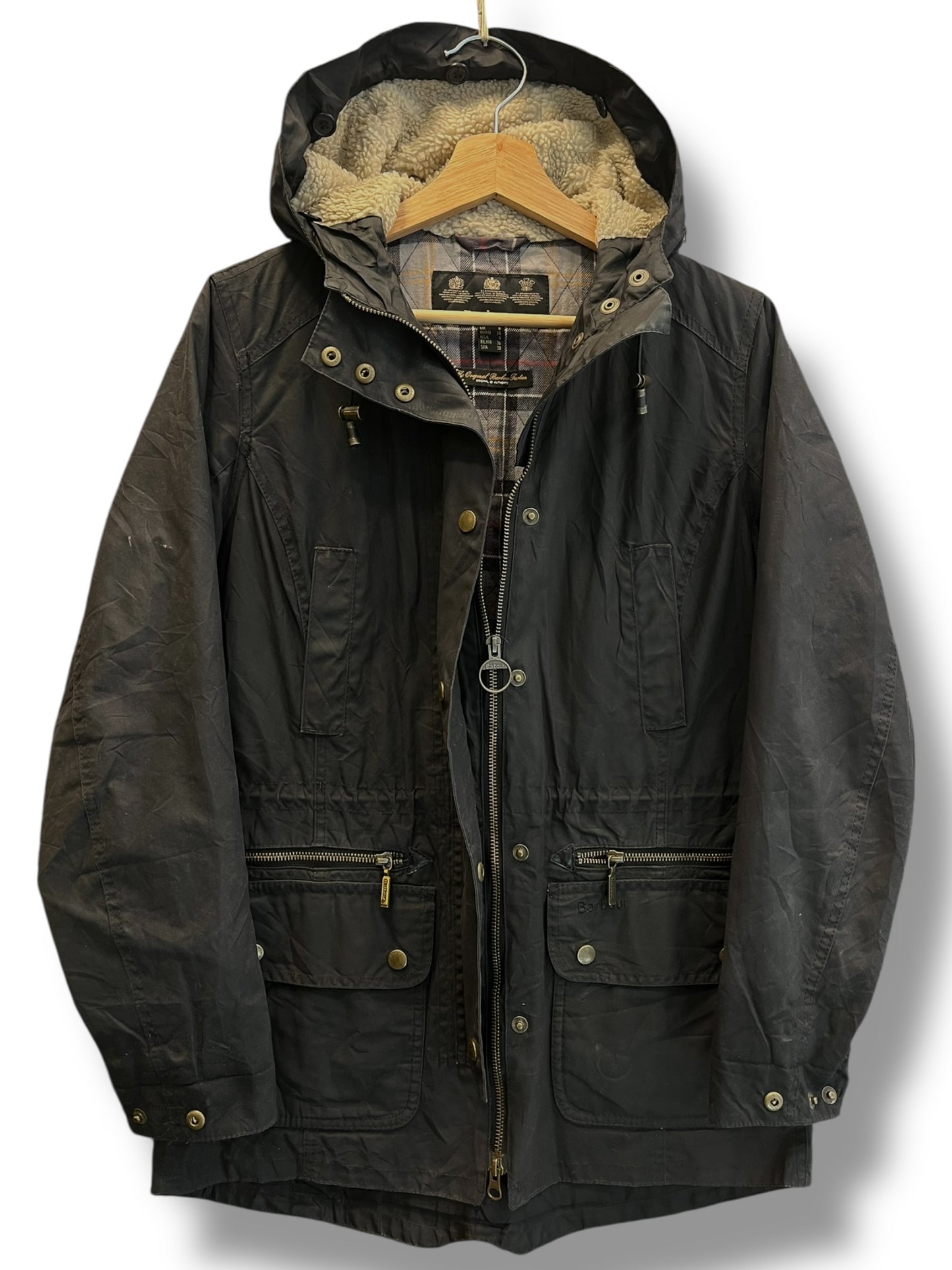 Barbour Kelsall Women’s Waxed Jacket Black UK 8 Hooded Drawstring