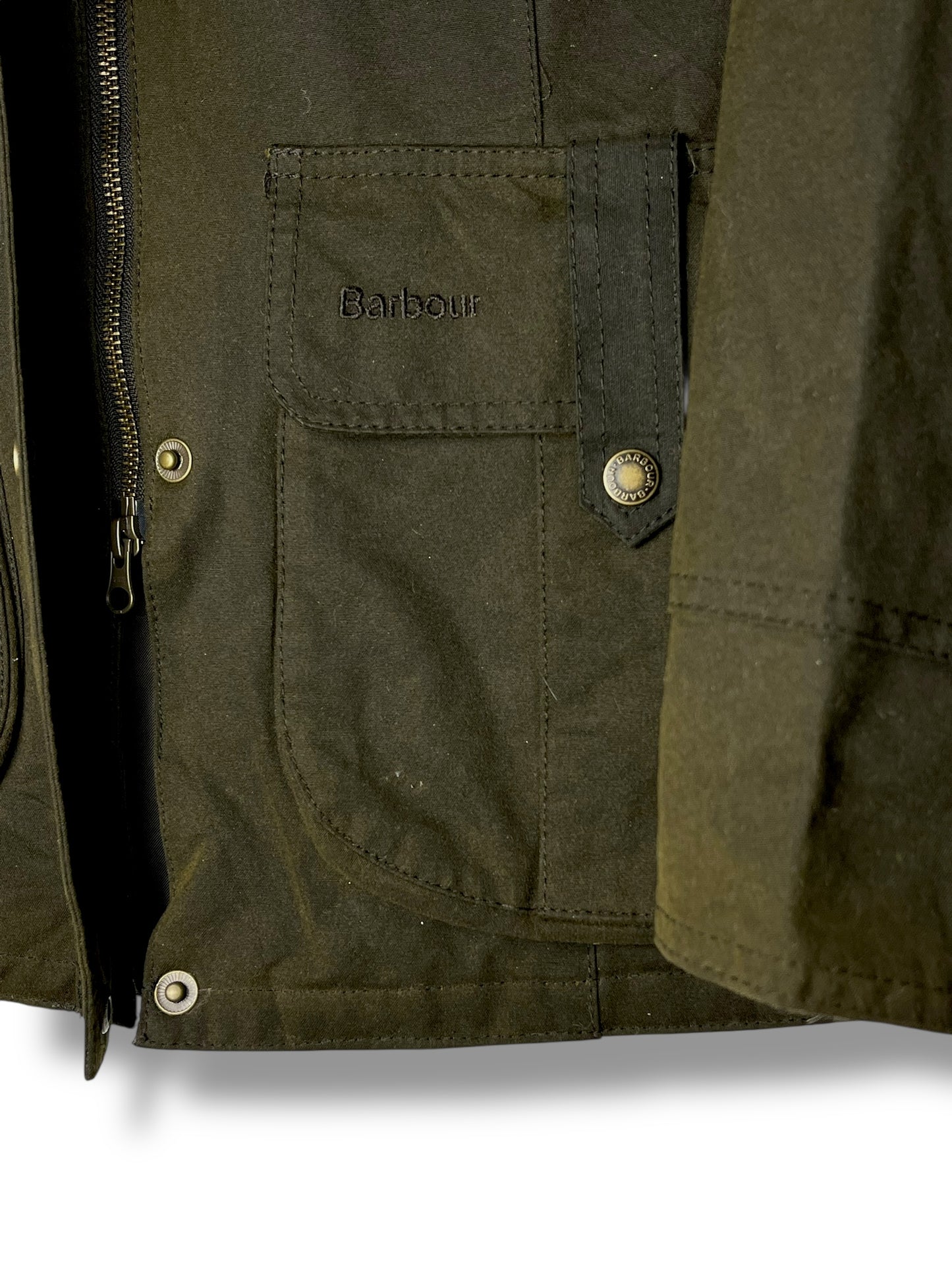 Barbour Defence Wax Jacket – Olive Green – Size 14 (UK)