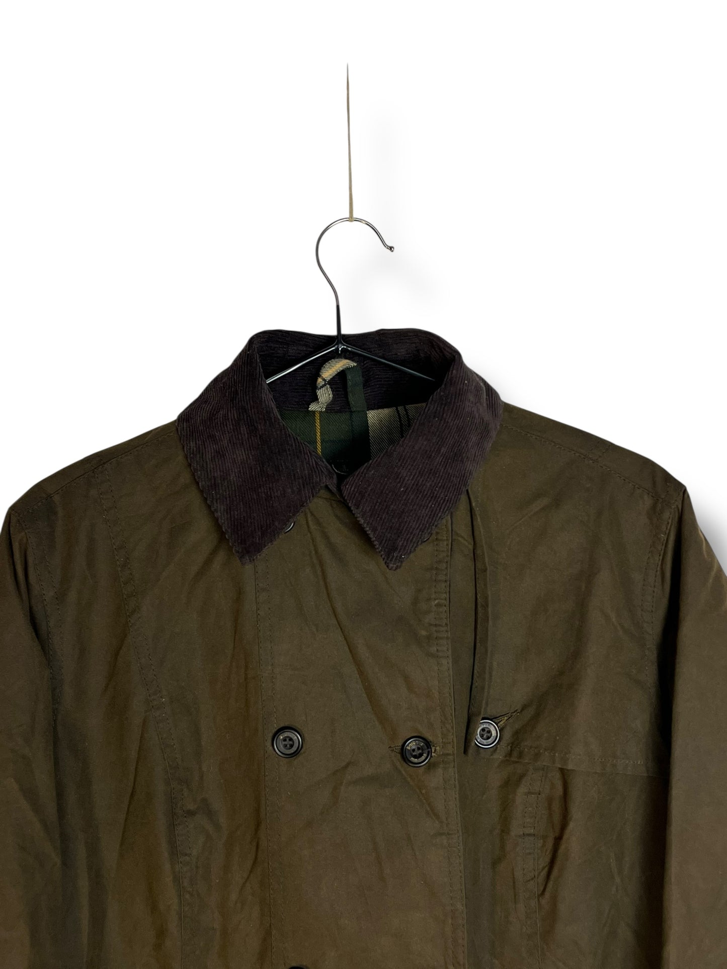 Barbour Wax Jacket Double Breasted Olive UK14 Women Vintage 2000 Waxed Cotton