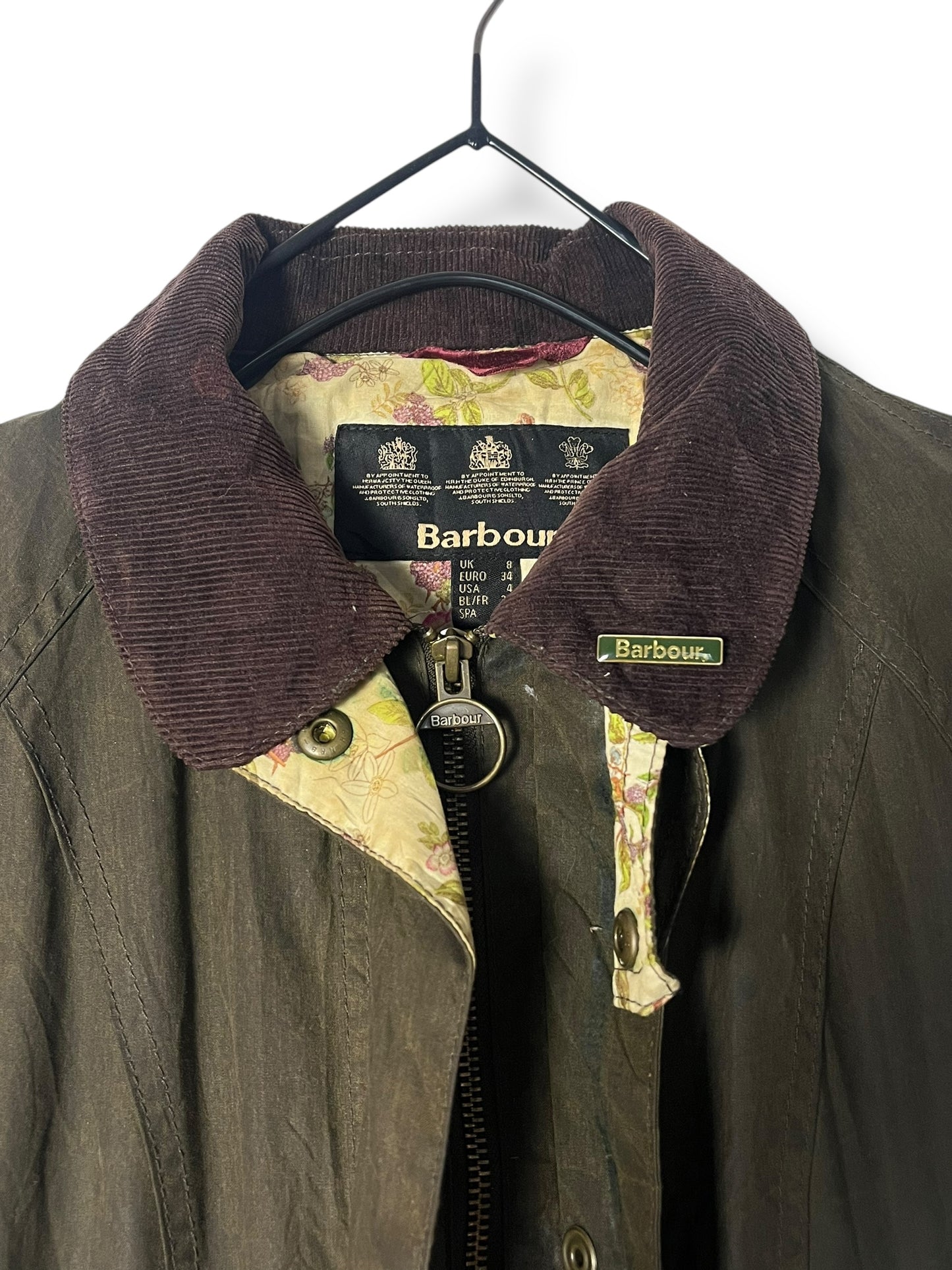 Barbour Beadnell Wax Jacket – Olive Floral (UK 8 / EU 36)