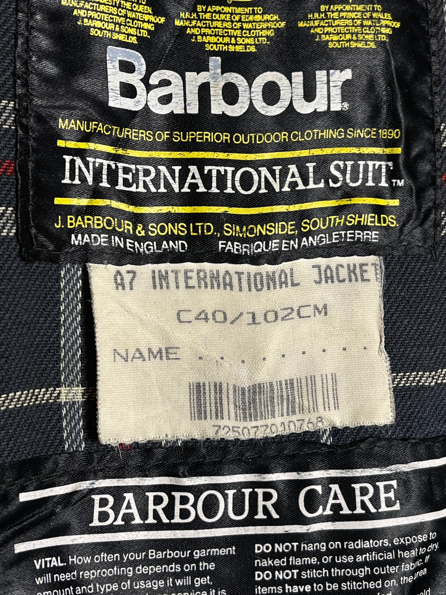 Rare Barbour International A7 Wax Jacket 1992 Navy Blue Vintage C40 UK