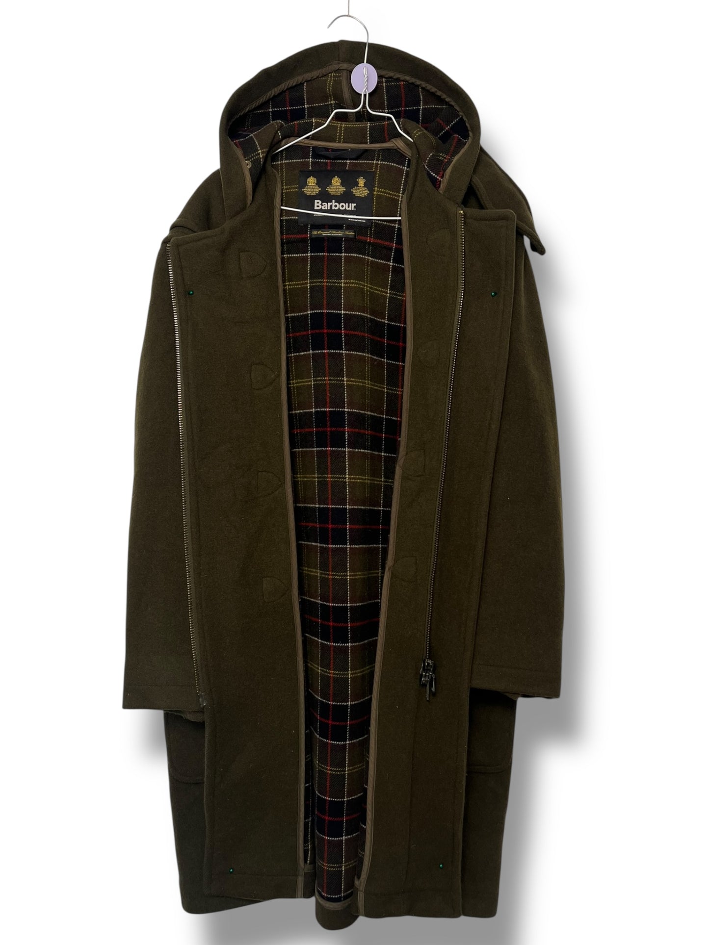 Barbour Wool Duffle Coat – Olive Green – Size Medium (T74)