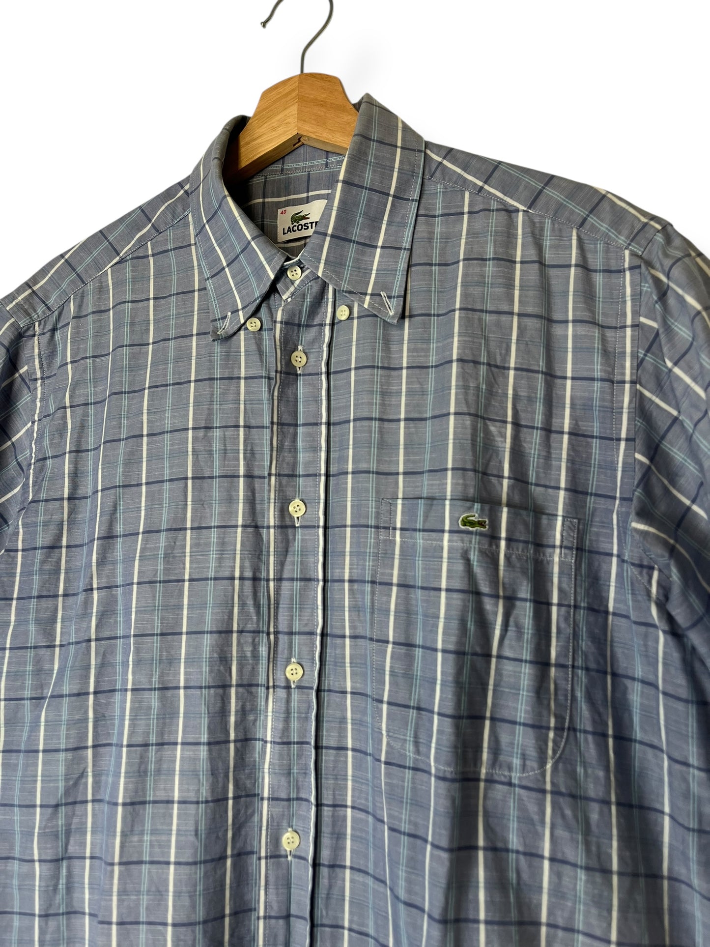 Lacoste Short Sleeve Checkered Shirt Size 40 Blue