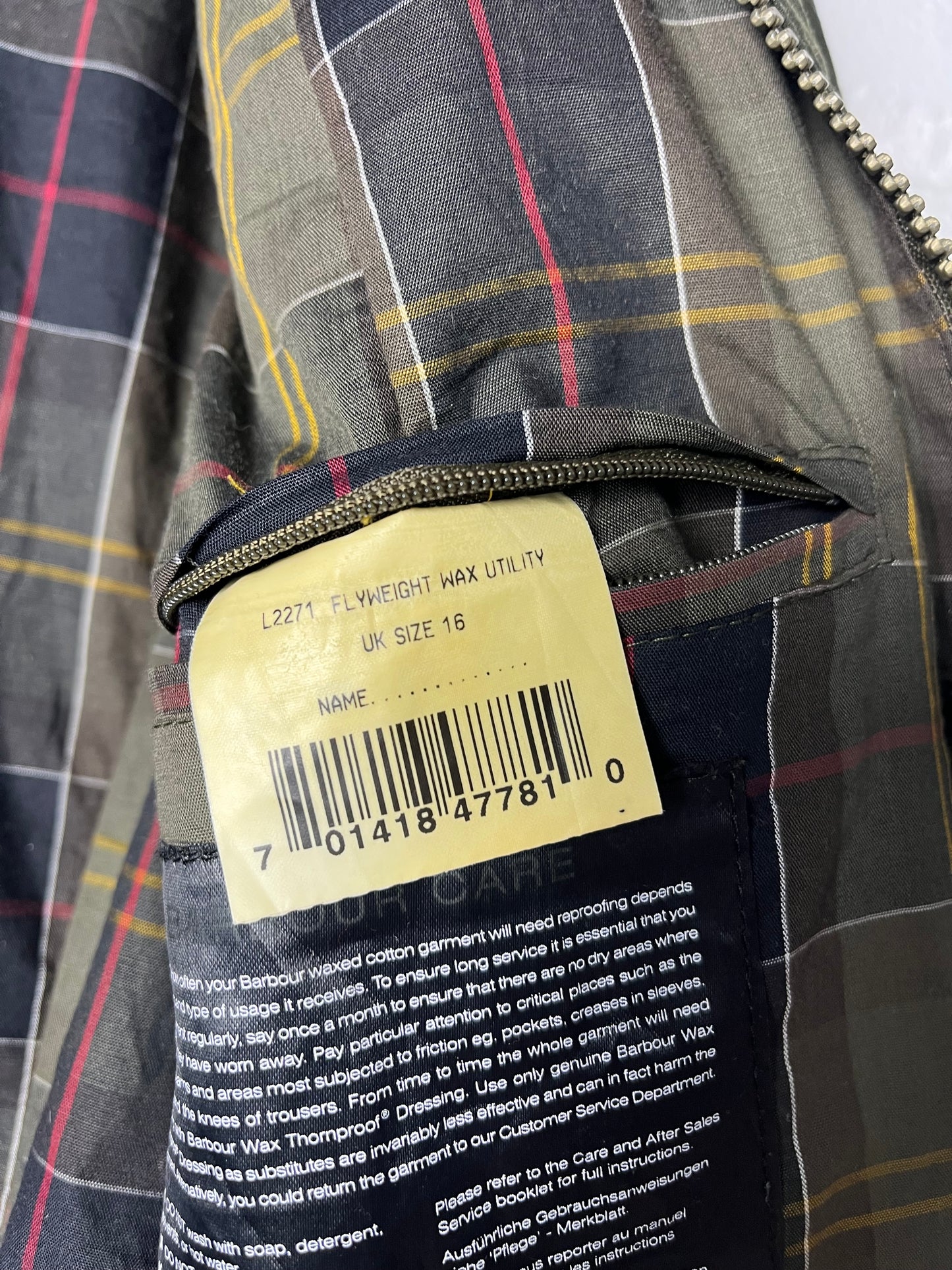 Barbour Flyweight Wax Utility Jacket – Sage Green – UK 16