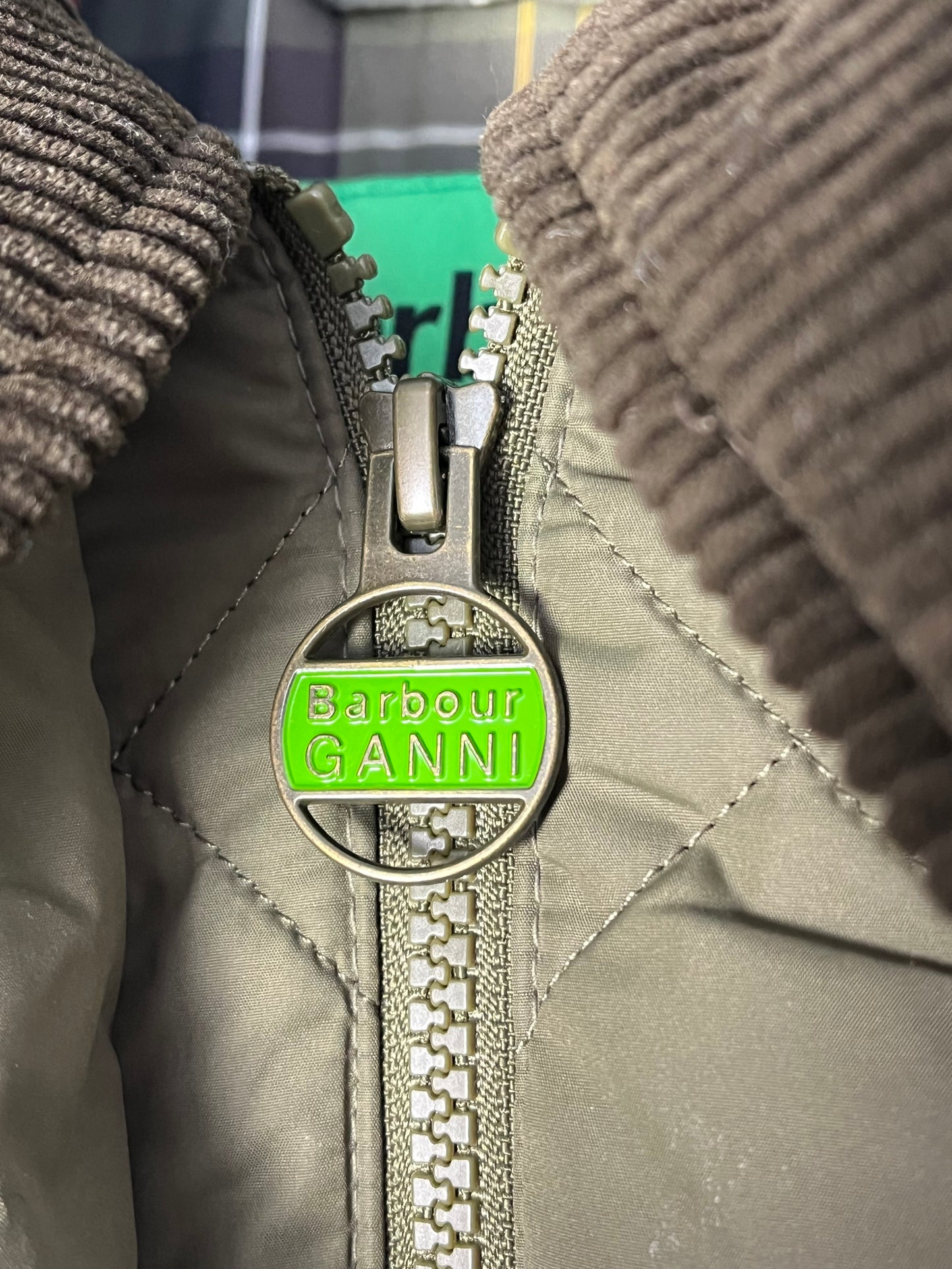 Lady Barbour x GANNI Quilted Burghley Coat – Olive – UK12