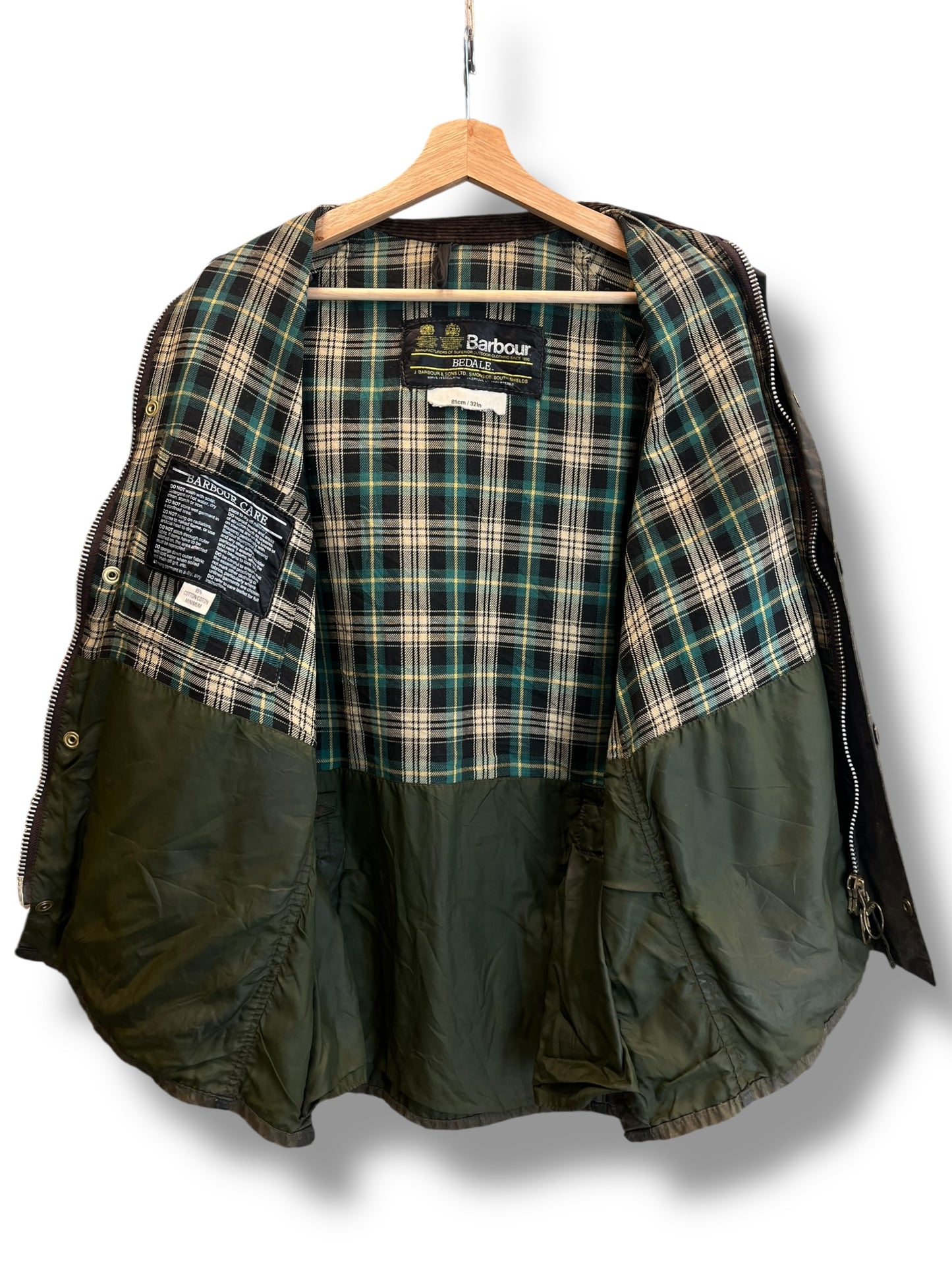 Barbour Bedale 1980s Sage Green Waxed Jacket C32 XS Vintage UK