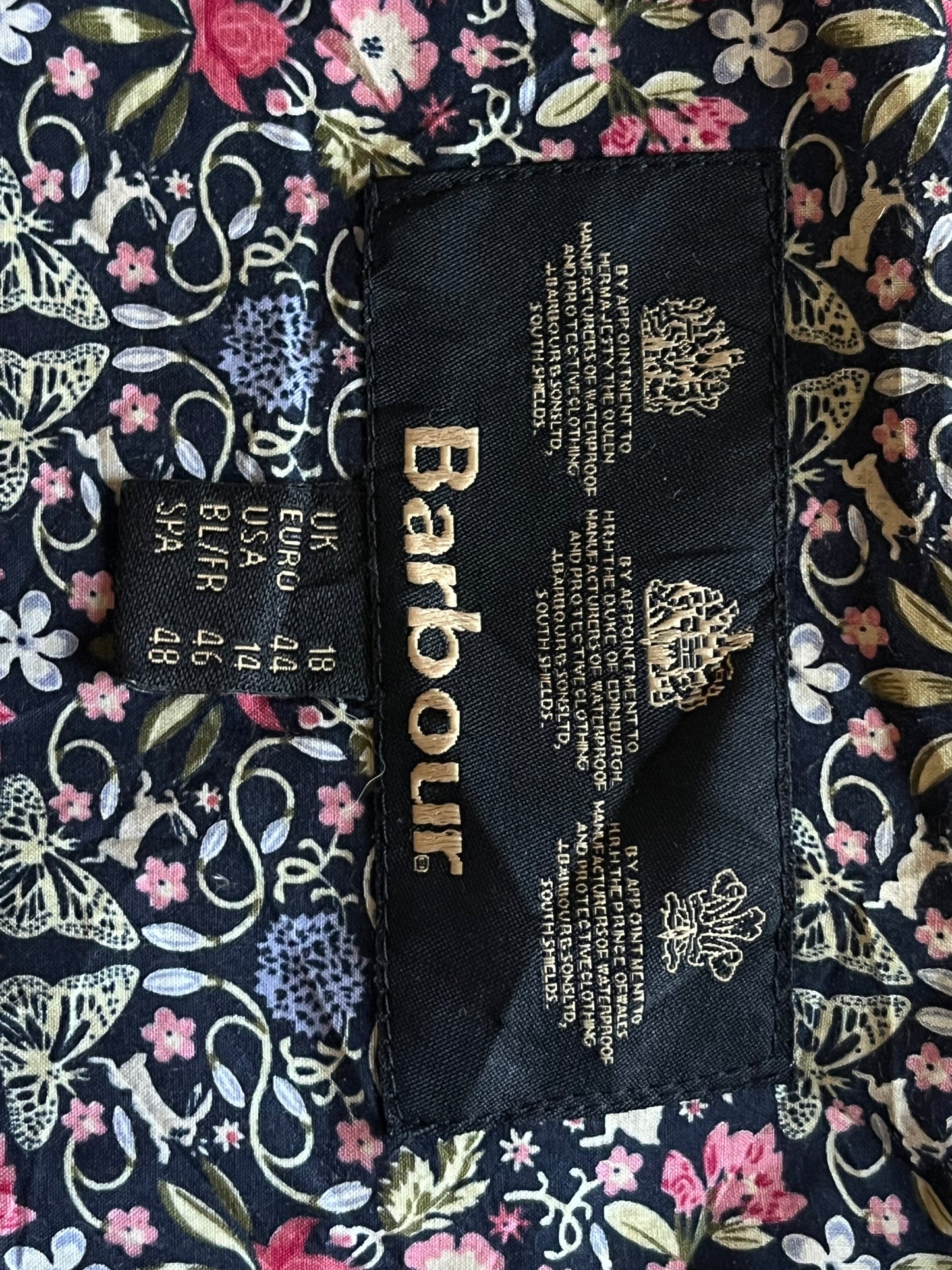 Barbour Beadnell Ladies Wax Jacket – UK 18 / Navy Blue Floral Lining