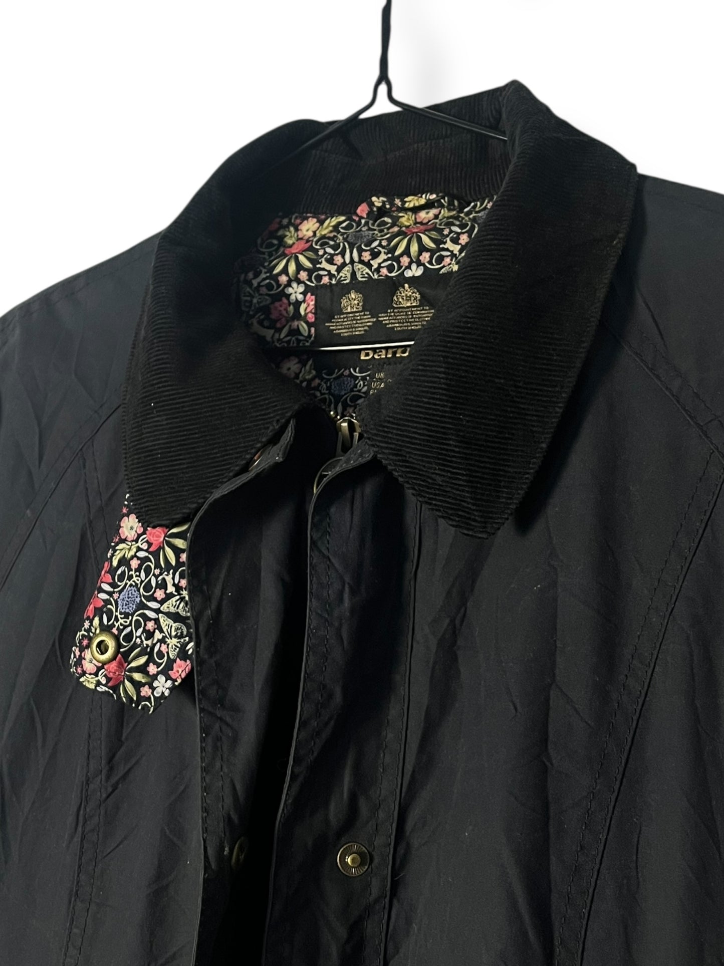 Barbour Beadnell Ladies Wax Jacket – UK 18 / Navy Blue Floral Lining