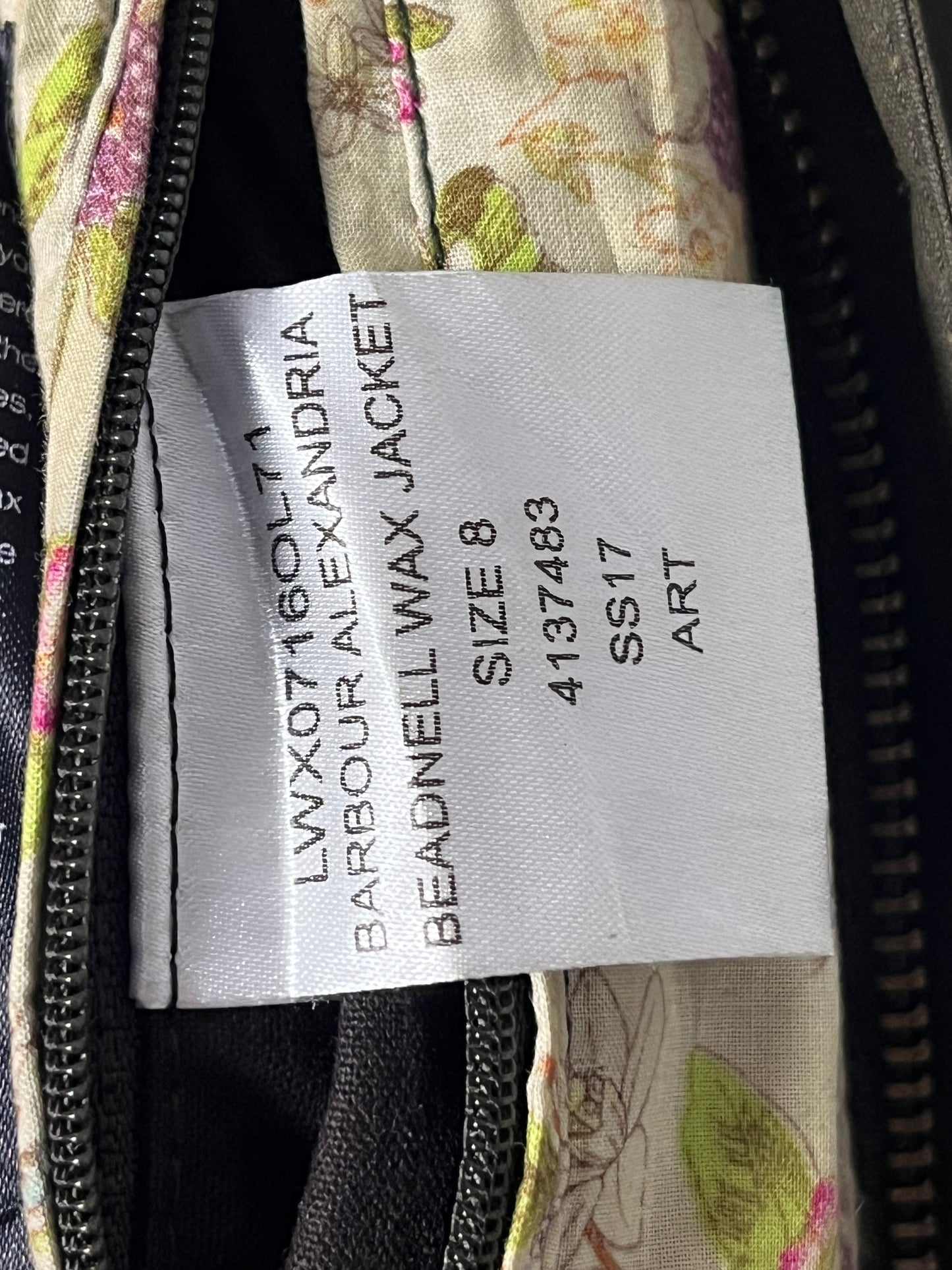 Barbour Beadnell Wax Jacket – Olive Floral (UK 8 / EU 36)