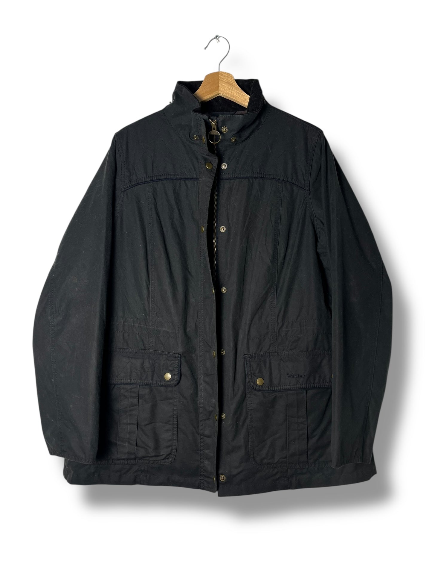 Barbour Aenium Wax Jacket – Navy Blue – UK 18 (Women)