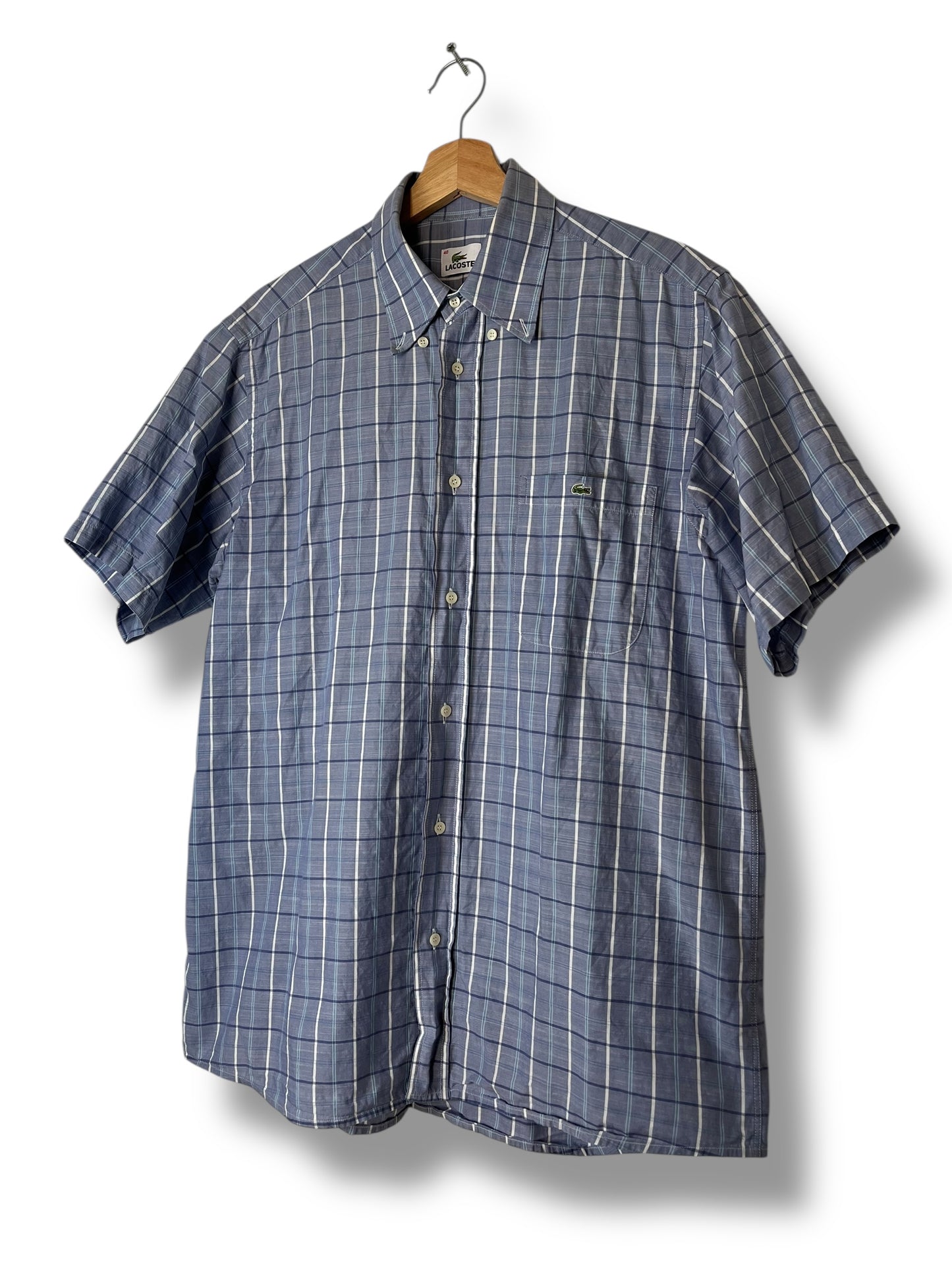 Lacoste Short Sleeve Checkered Shirt Size 40 Blue